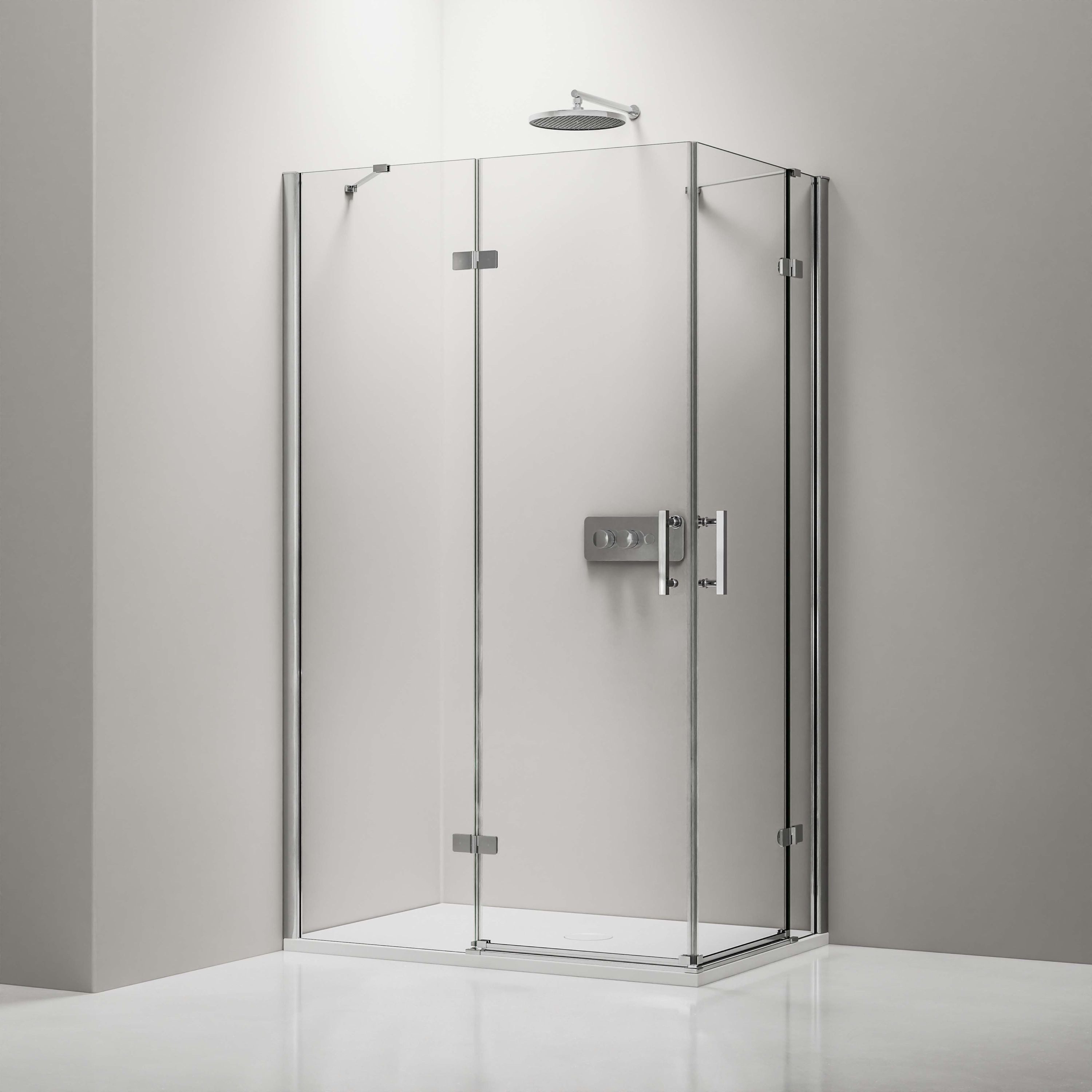 Bernstein Eckdusche DX407 80x80 cm, BxT: 80x80 cm, Eckdusche Schwingtür 8mm Nano Hebe-Senk Silber