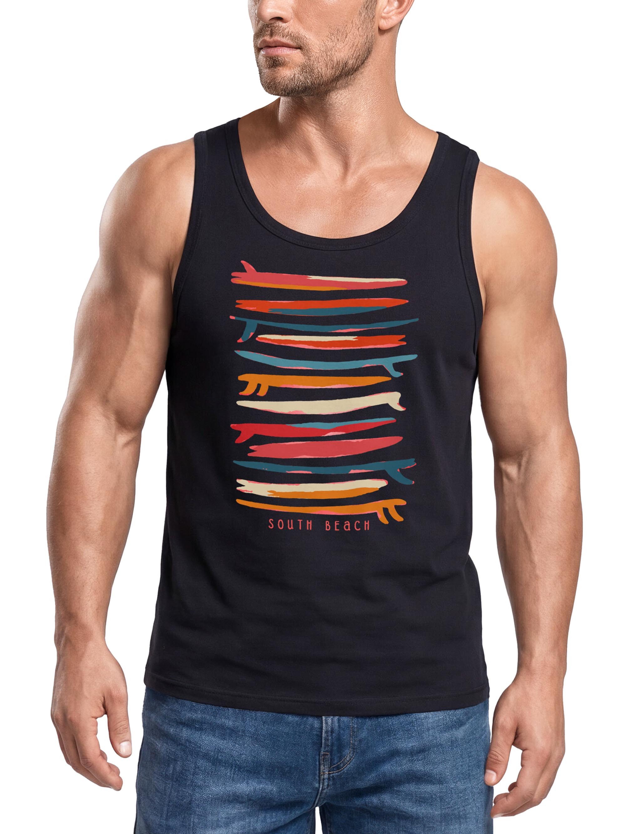 Neverless Tanktop Herren Tank-Top Surfboards South Beach California USA Sommer Surfing mit Print