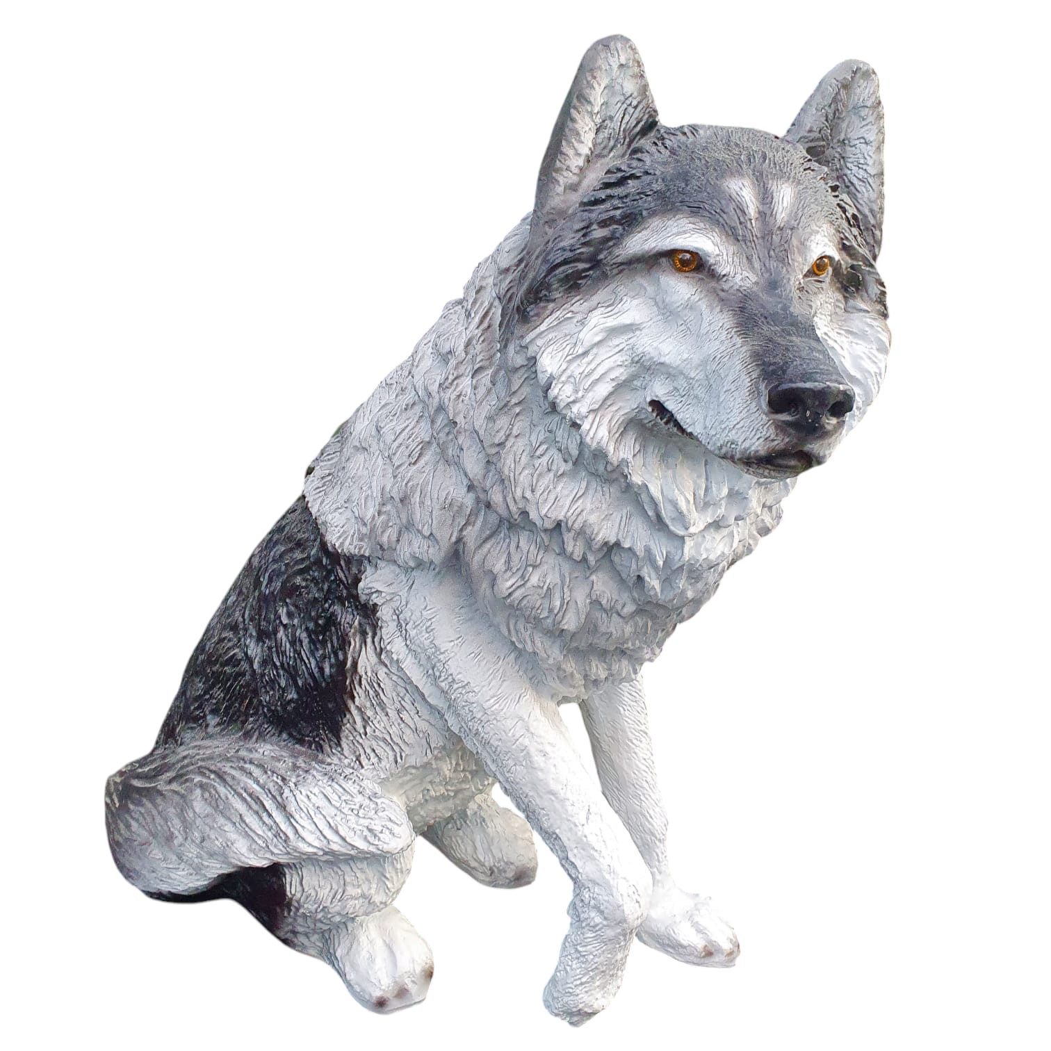 Aspinaworld Gartenfigur Sitzende Wolf Figur 70 cm, Figur für den Garten
