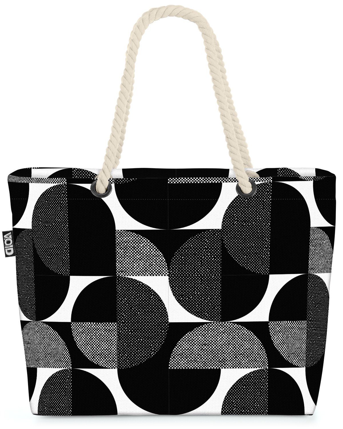 VOID Strandtasche (1-tlg), Schwarz Weiß Retro Muster Schwarz Weiß Kreise Muster Retro Vintage 60