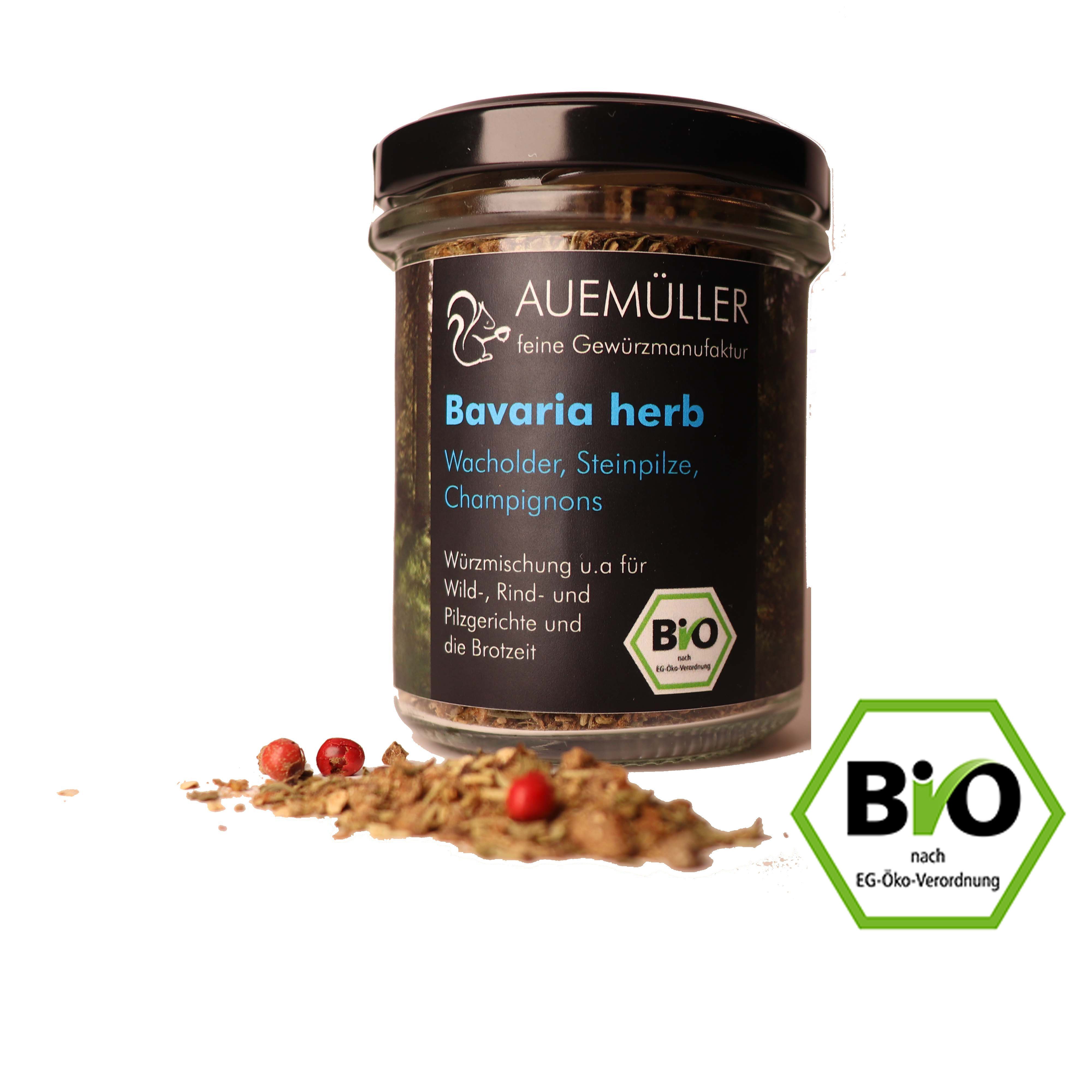 AUEMÜLLER - feine Bio-Gewürzmanufaktur Gewürz BIO Grillgewürz & Wildgewürz bayerische Gewürz Küche "Bavaria herb", 1 x 40 g