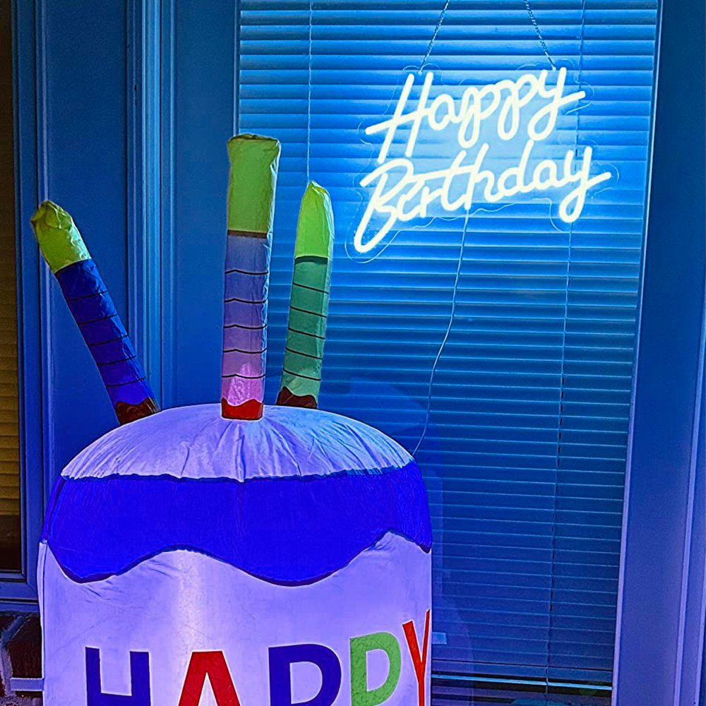 Happy Sunicol LED Deko Beleuchtung, 5 LED Geburtstagsfeier, Blau 40x30cm, Farben Birthday Wanddekoration, Neonlicht, Party Lamp, Dekolicht USB, Neonschild,