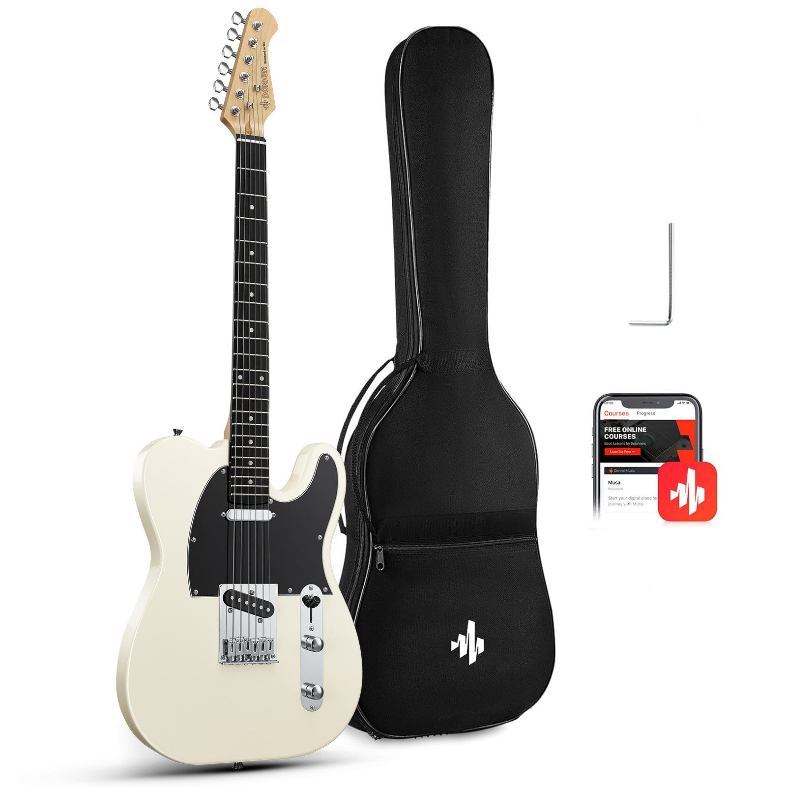 Donner E-Gitarre 39" Glossy Solid Body SS Pickup With Bag DST-100, für Anfänger