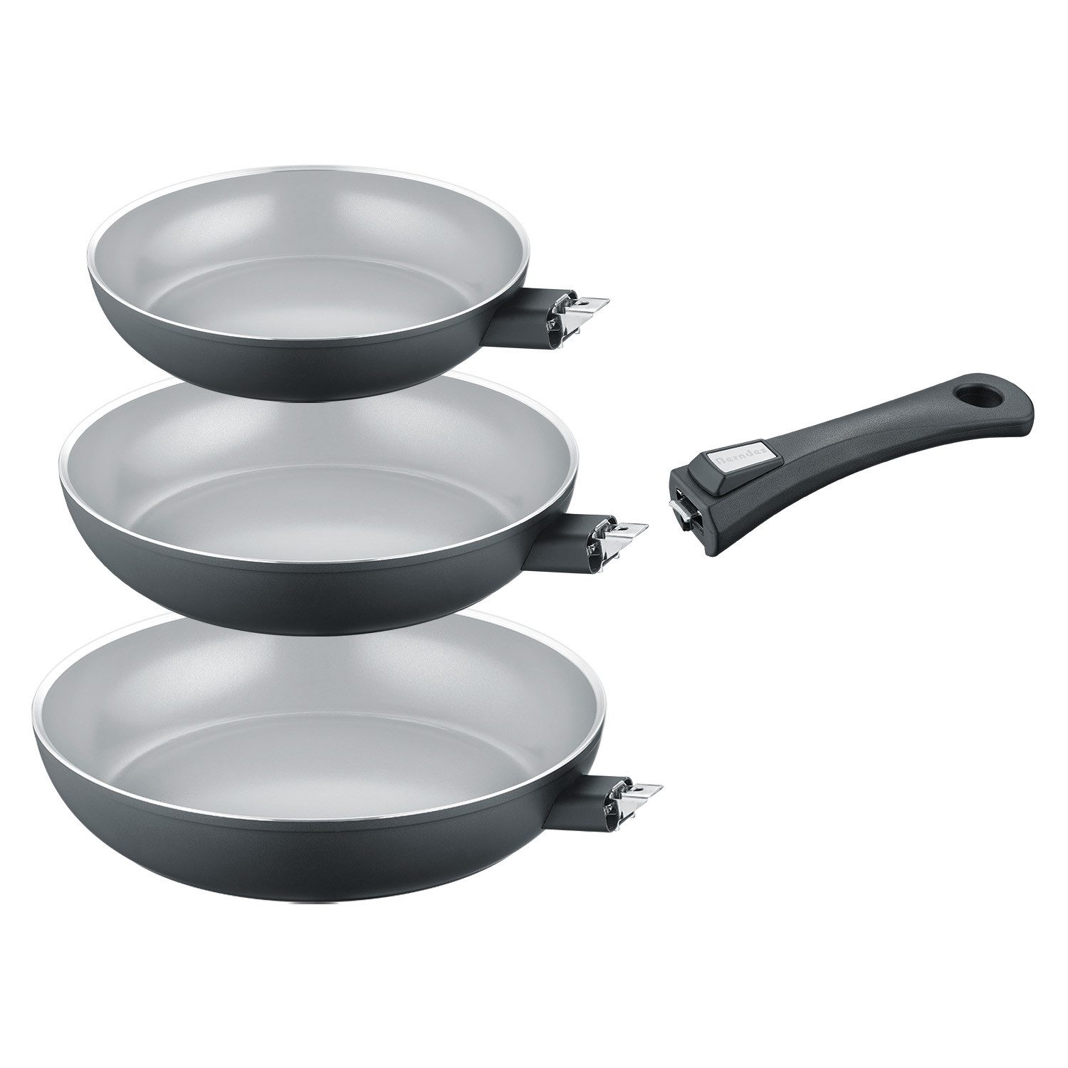 Berndes Сковороды-Set 20+24+28 cm, Aluminium, inkl. abnehmbarem Stiel, schwarz - b.perfect, Aluminium (3-teilig)