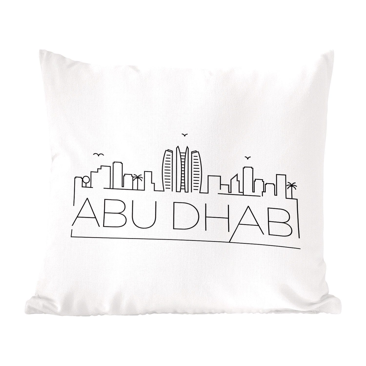 Sofakissen Schlafzimmer, Zierkissen Dhabi" Deko, auf Füllung schwarz MuchoWow Dekokissen Wohzimmer, weiß, für "Abu Skyline mit