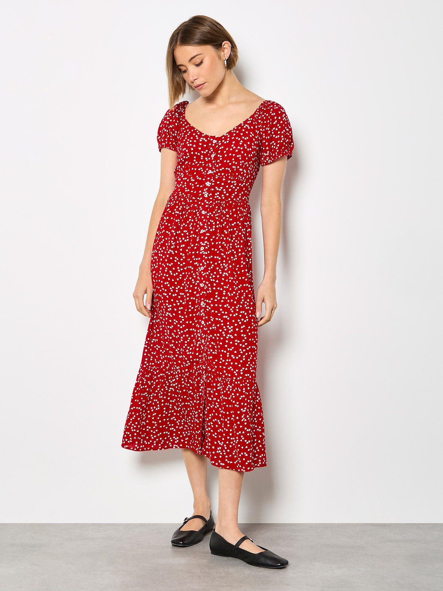 Apricot Druckkleid Mini-Midikleid mit Herzprint Elastischer Bund günstig online kaufen