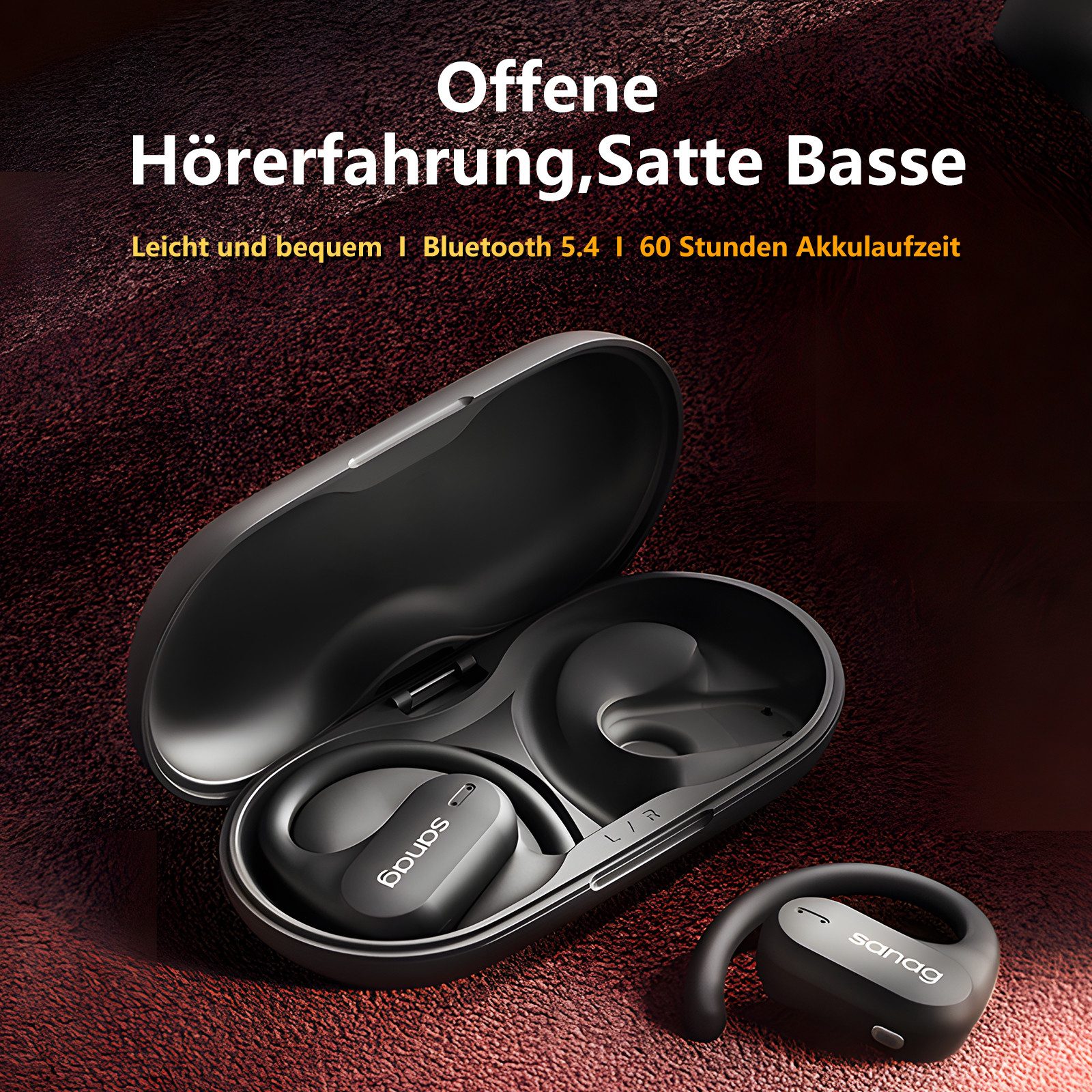 SANAG Bluetooth Kopfhörer, Open-Ear-Kopfhörer (Bluetooth 5.4, Ideal zum Büroarbeit,Laufen und Radfahren)