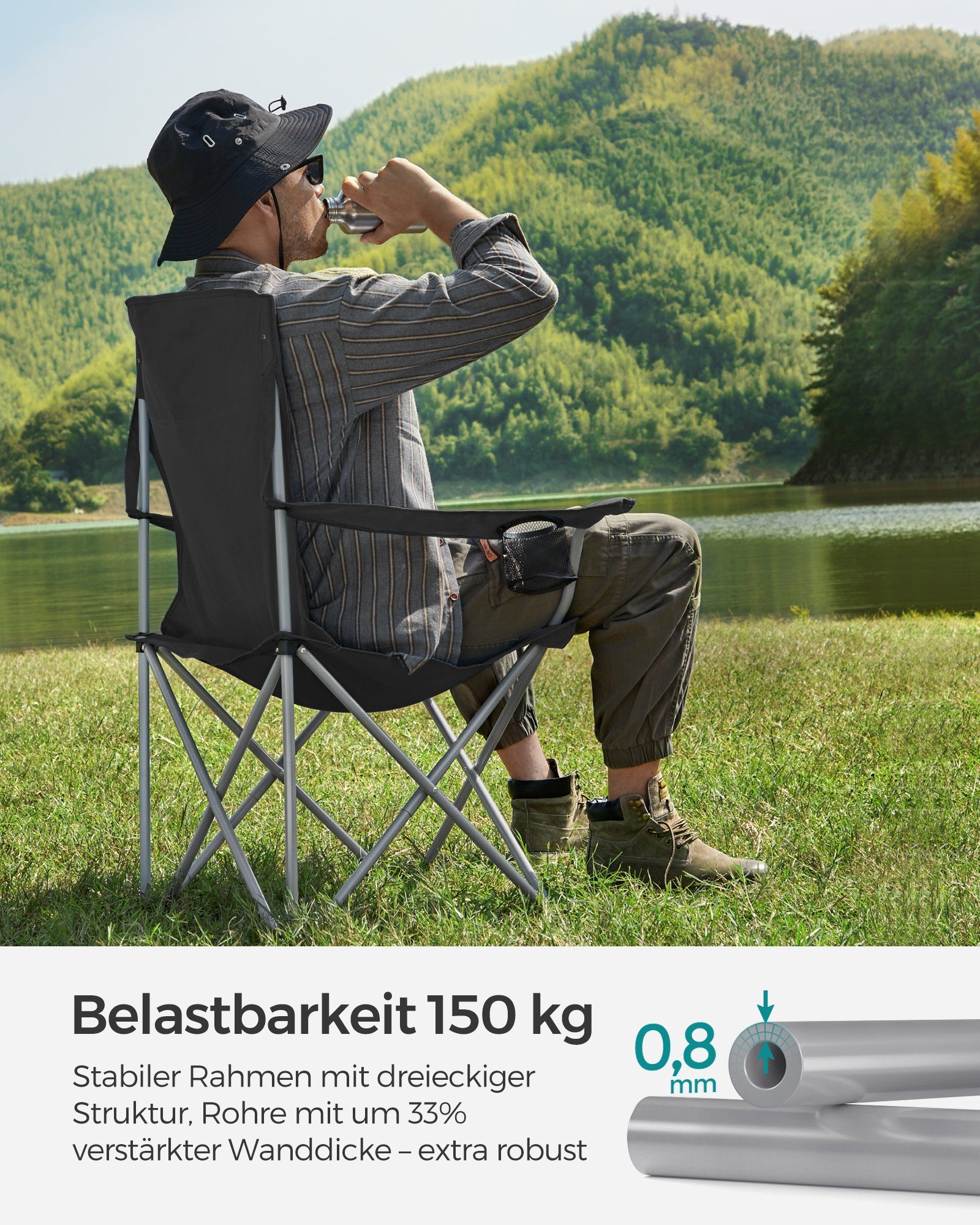SONGMICS Campingstuhl, Klappstuhl, 2er Set, bis 150 kg belastbar