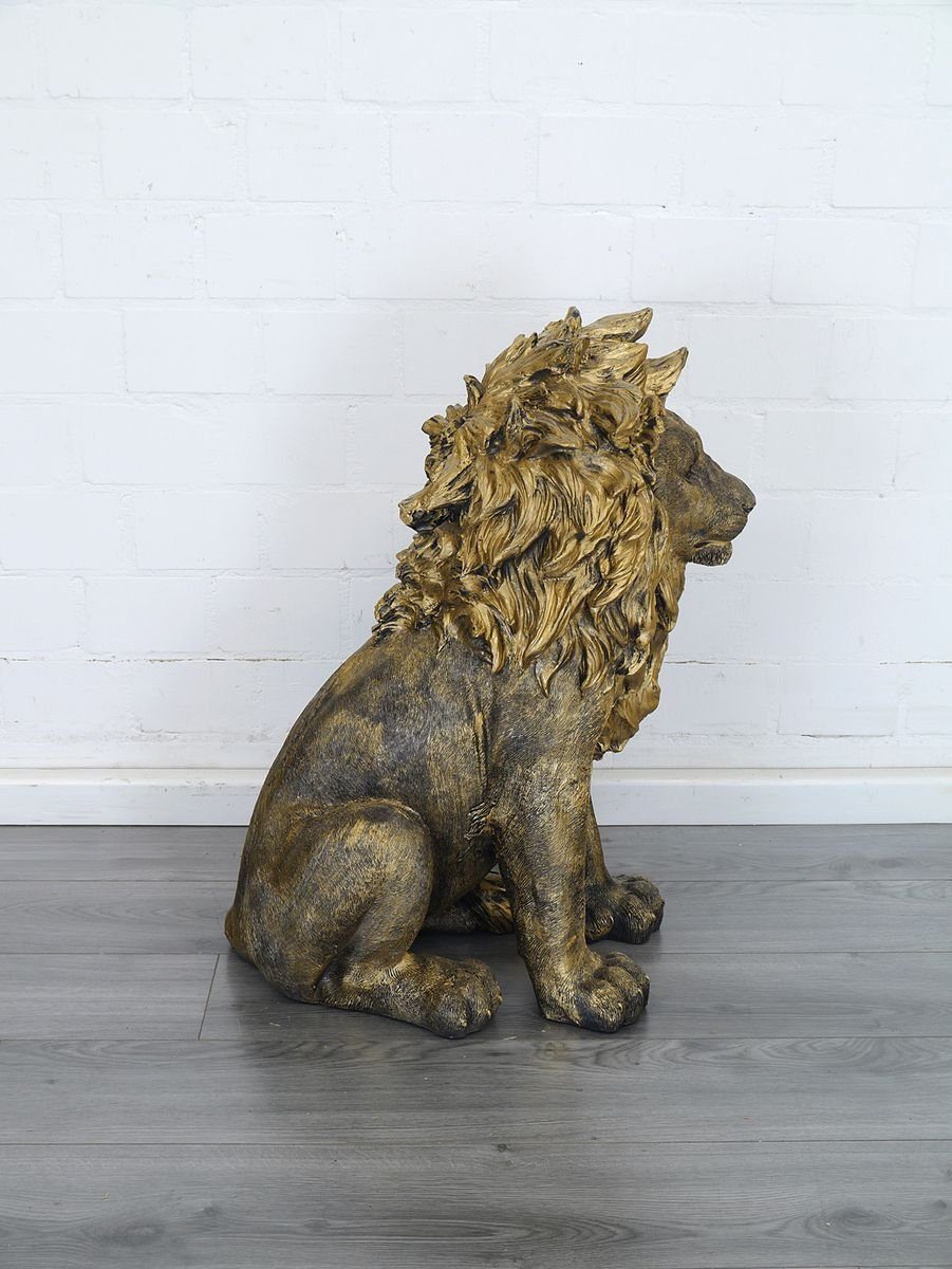 Kunstharz Goldfarben aus Sitzender AFG Tierfigur Löwe Gartenfigur