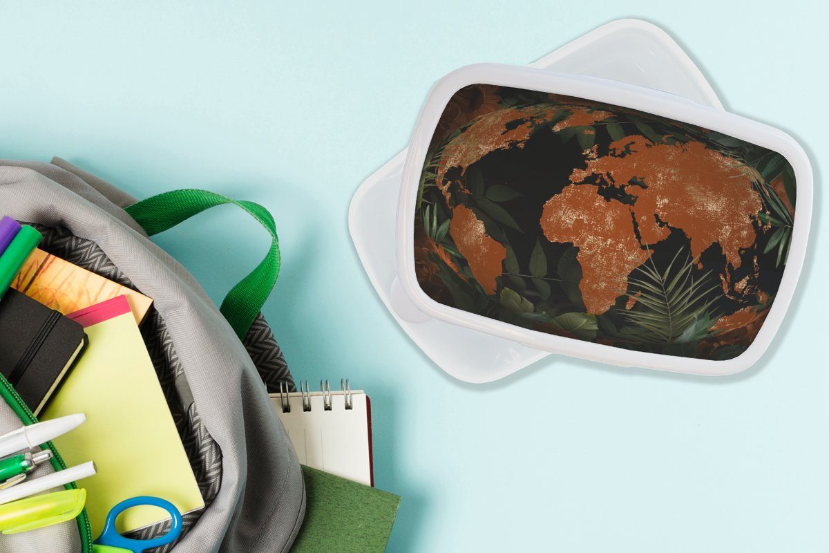 Erwachsene, Kunststoff, und Jungs für Brotbox für Pflanzen Globus, MuchoWow - und Brotdose, Lunchbox weiß (2-tlg), Weltkarte Kinder - Mädchen