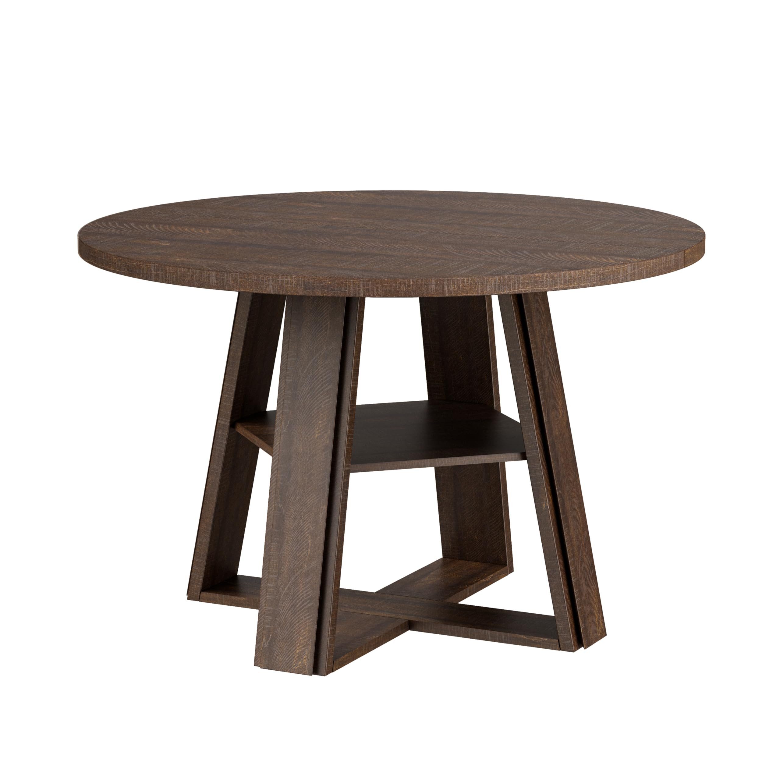 GarveeMore Esstisch 110cm Durchmesser Runder Küchentisch Kulissen-Esstisch Wohnzimmertisch (1-St., 1 Tisch), für 4-6 Personen mit Holzsockel und Ablagefläche – für kleine Küchen
