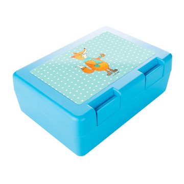 Mr. & Mrs. Panda Butterdose Fuchs Keks - Türkis Pastell - Geschenk, Lunch box, Plätzchen, Brotbox, Premium Kunststoff, (1-tlg), Luftlöcher