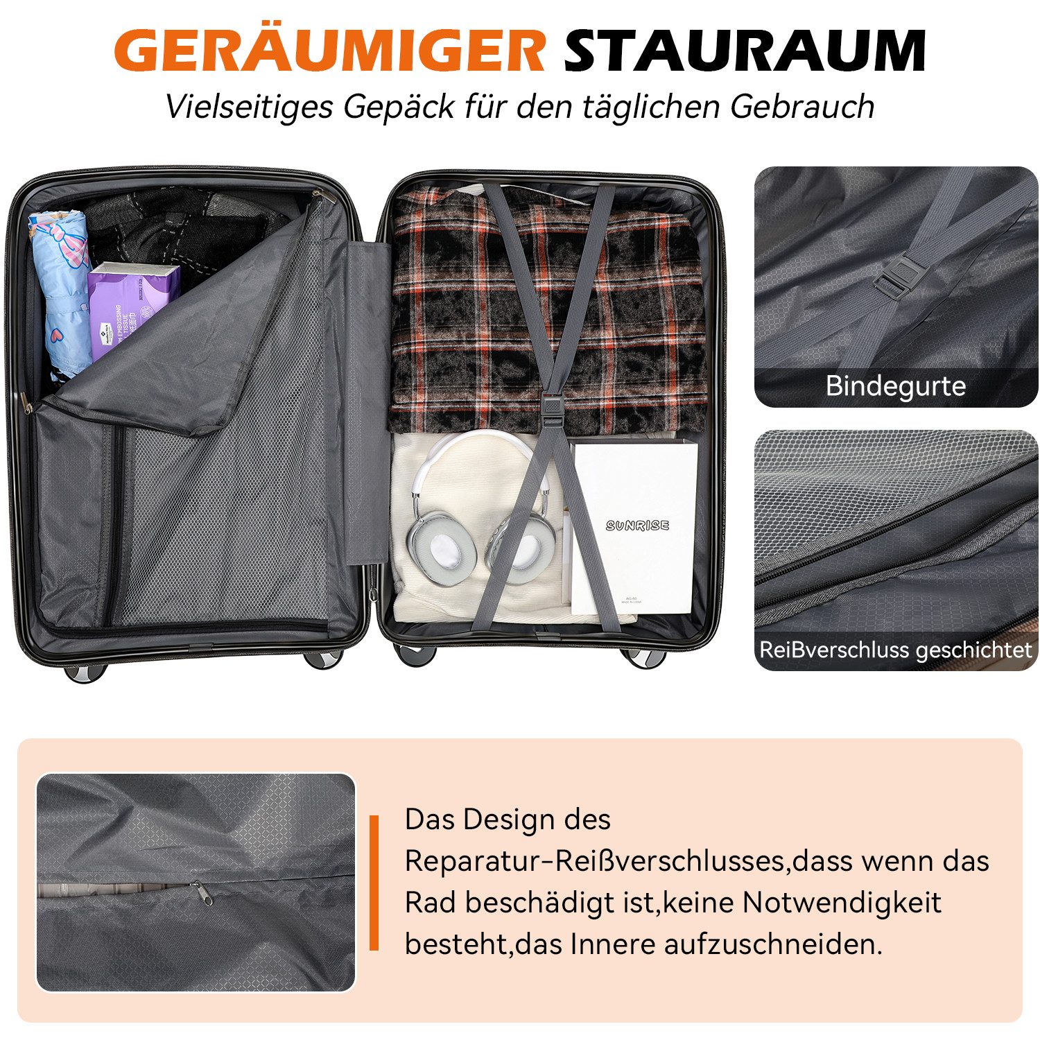oyajia Kofferset Rollkoffer 3-teiliges Set 20 24 28 Zoll aus PP Hartschale, (Reisekoffer Set mit TSA Zahlenschloss & 4 Rollen, 3 tlg., Handgepäckkoffer + Mittelgroß + XL Trolley Set), Leichtes Trolley Set für Urlaub Business Reisen
