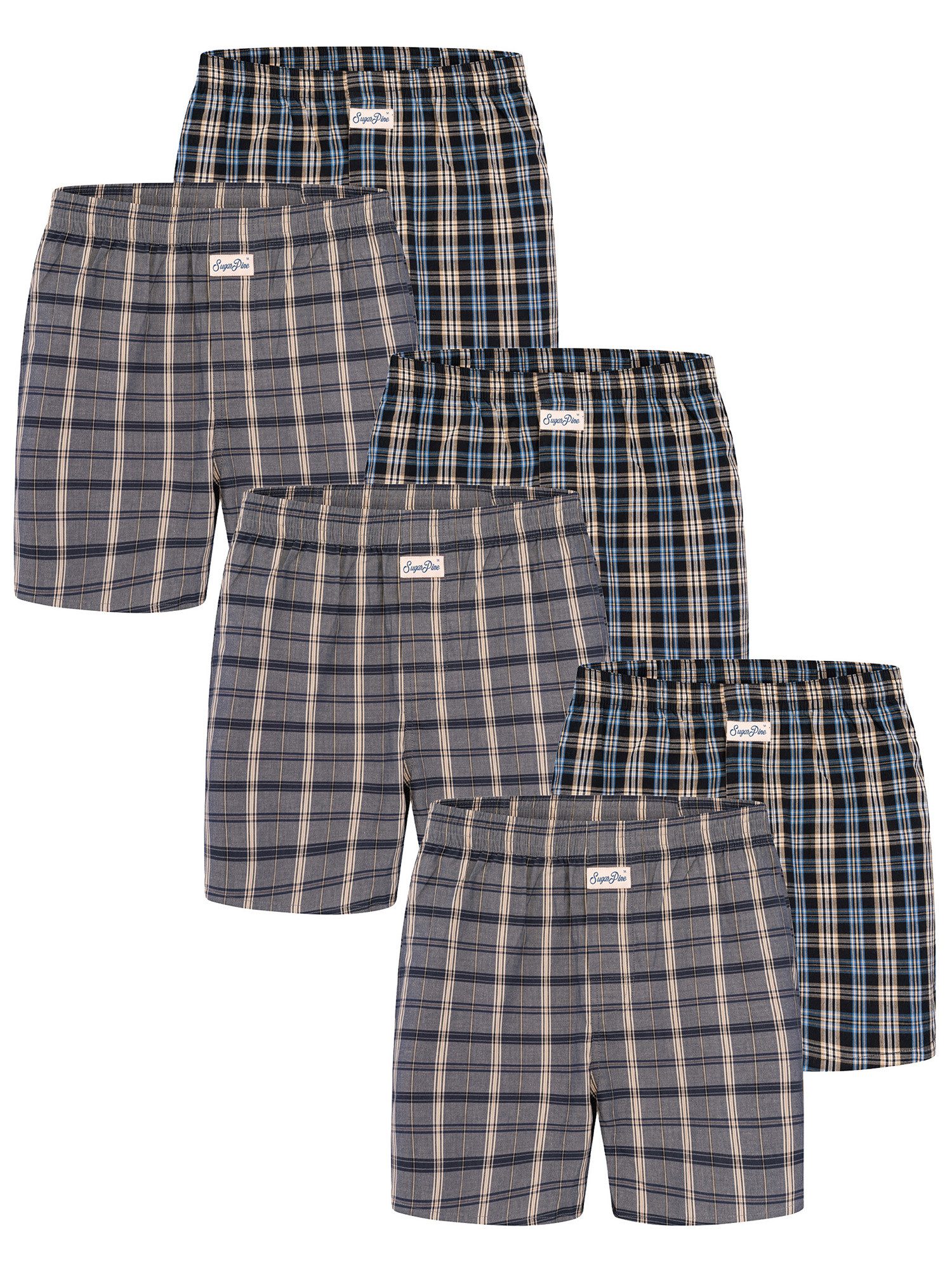 Sugar Pine Boxer Mix Karos (6-St) Sparpack Multipack Herren Männer 6er-Pack Boxershorts Unterhosen