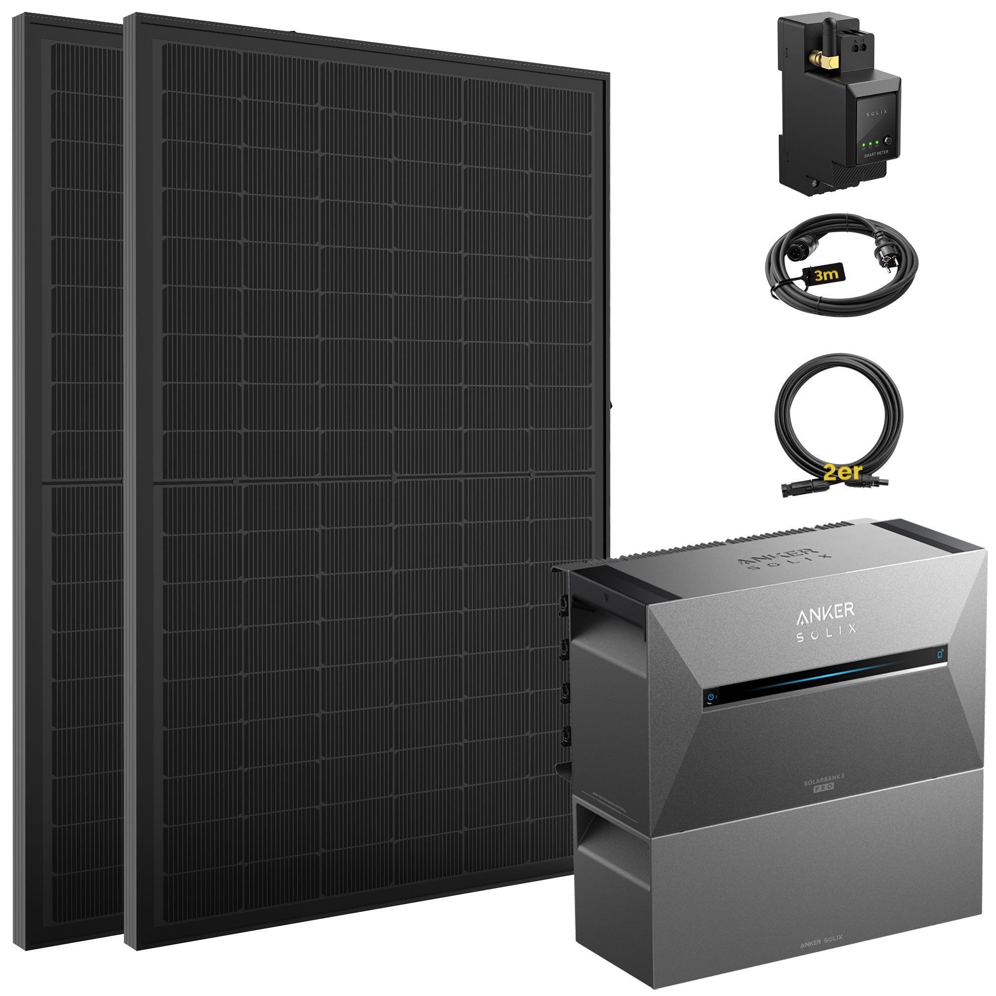 SolarMars Solaranlage 900W Balkonkraftwerk mit Speicher Anker Solix Solarbank 3 E2700 Pro, (mit optionaler BP2700 Erweiterungsakku), mit intelligenter KI zur dynamischen Überwachung des Stromverbrauchs