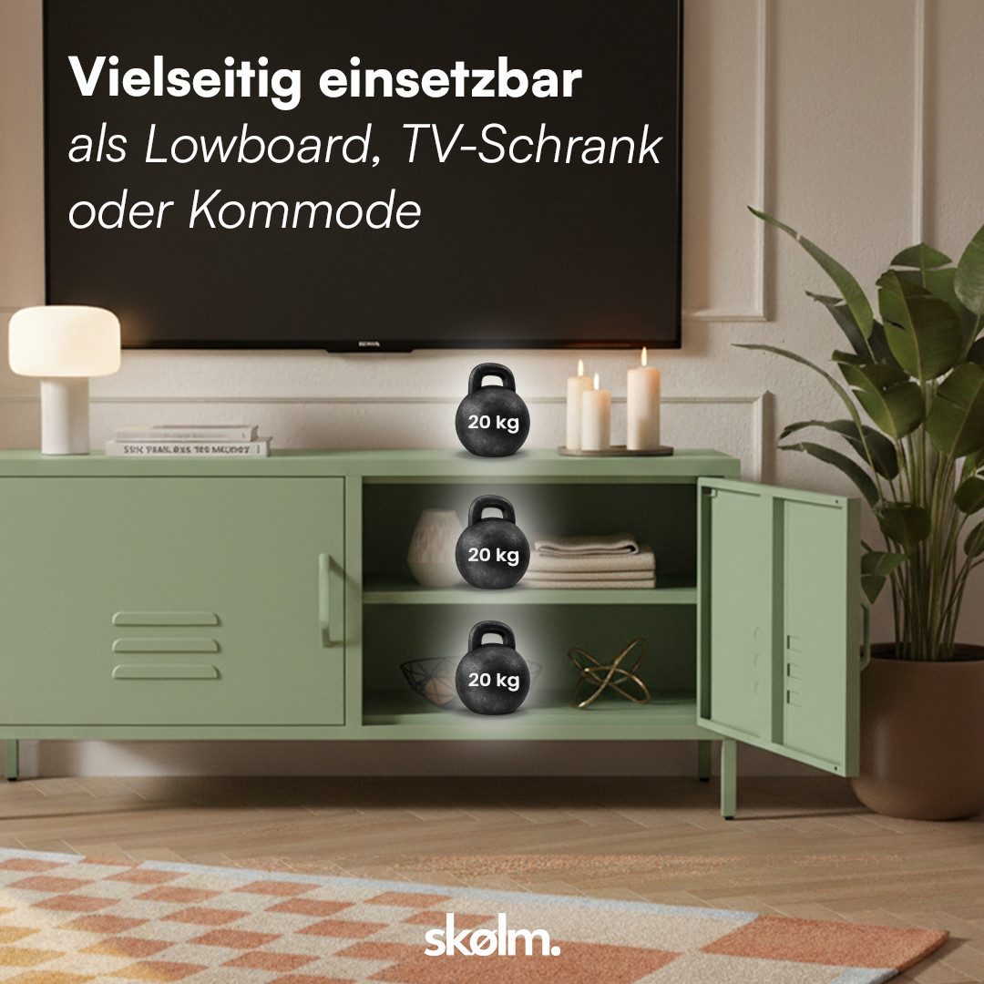 skølm Lowboard Atria aus Metall (Mintgrün), Metallkommode mit 4 Fächern & 2 Türen, 55x38x105cm (HxTxB)