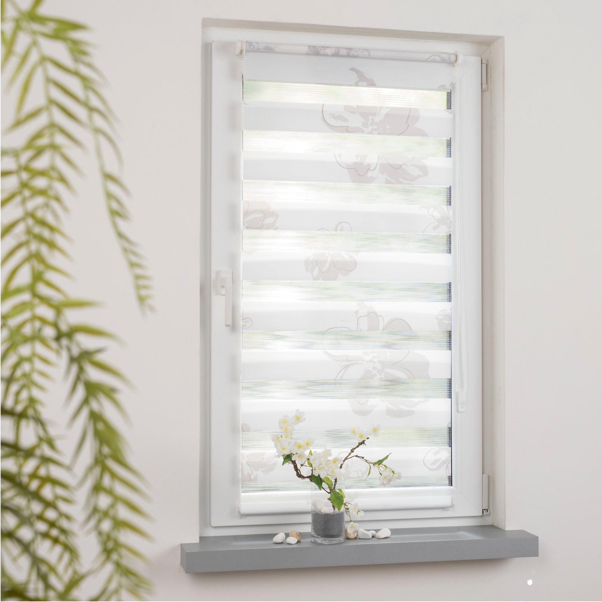 Doppelrollo Blume, GARESA, Lichtschutz, ohne Bohren, freihängend, Klemmfix, günstig online kaufen