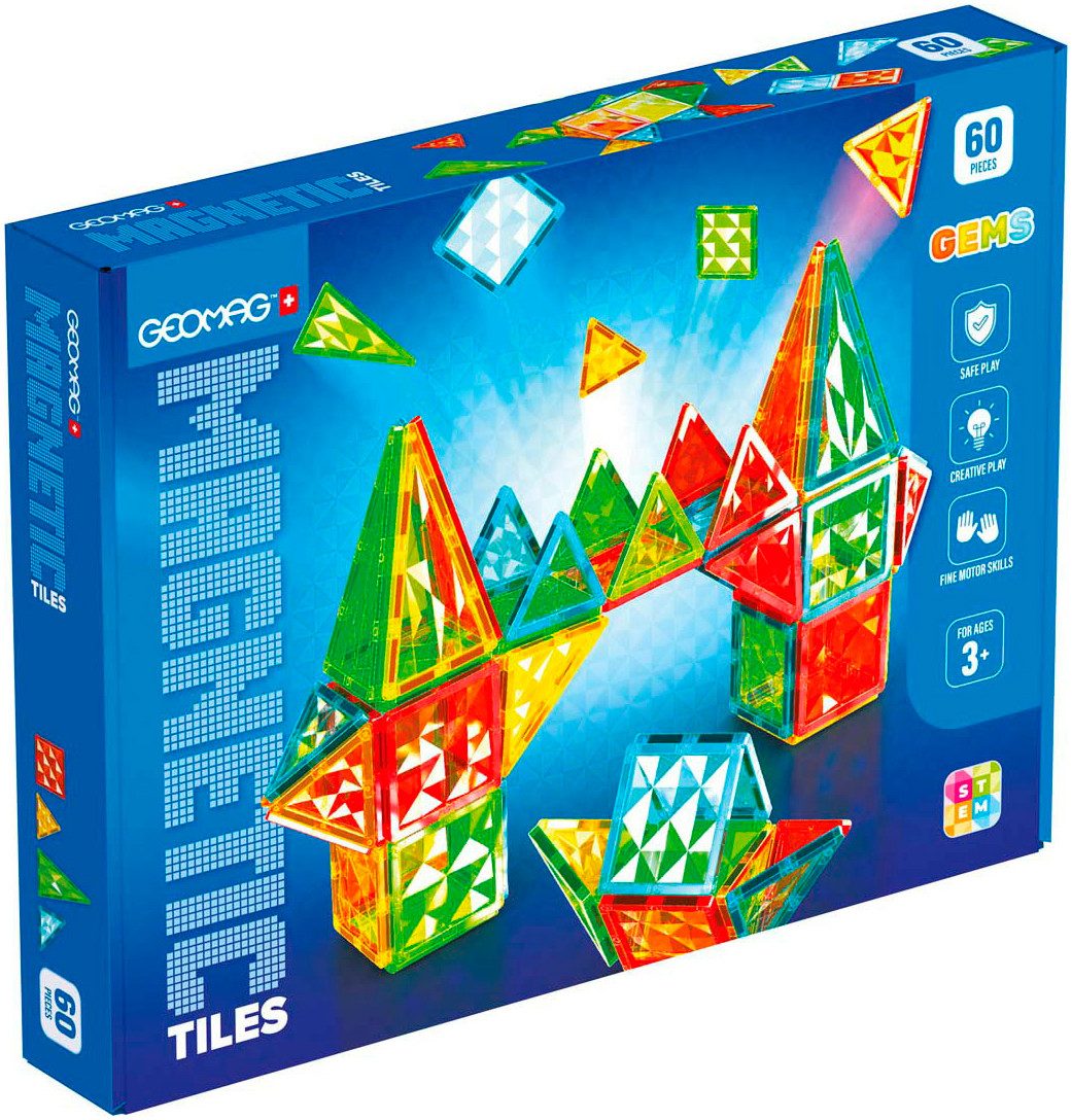 Geomag™ GEOMAG™ Magnetic Tiles Gems Magnetspielbausteine, (60 St)