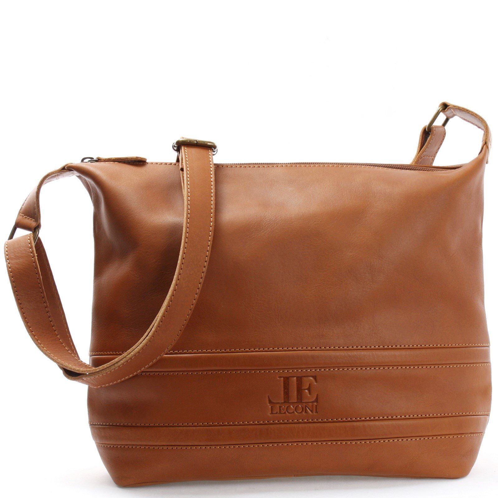 LECONI Umhängetasche Handtasche Beuteltasche Ledertasche Shopper Damentasche Leder LE0064, Echtleder – verstellbarer Schulterriemen – 33×28×10 cm