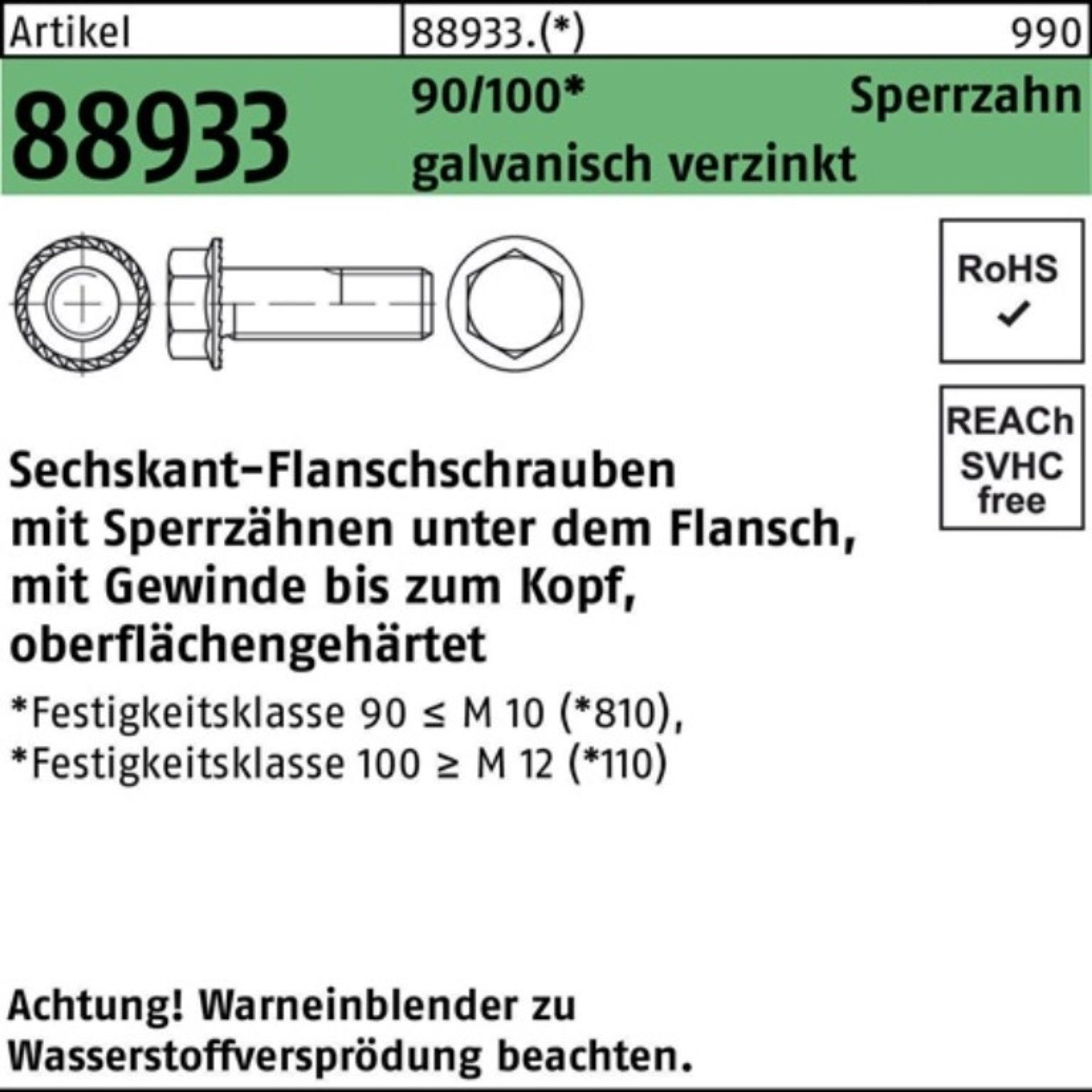 100er Sperrz. M12x20 Reyher Sechskantflanschschraube 100 R 88933 Schraube galv VG Pack