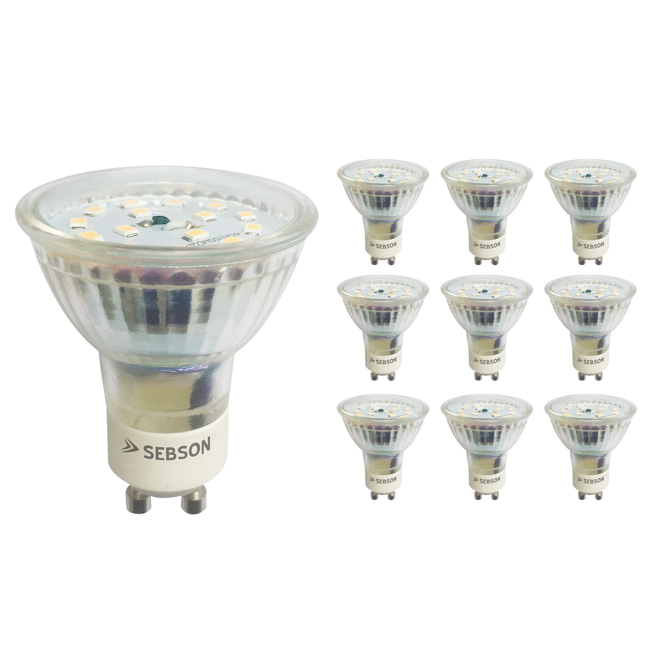 SEBSON LED-Leuchtmittel GU10 LED Lampe 5W dimmbar 3000K 230V Leuchtmittel - 10er Pack, GU10, 10 St., Warmweiß, Einbaustrahler 230V; Dimmbar