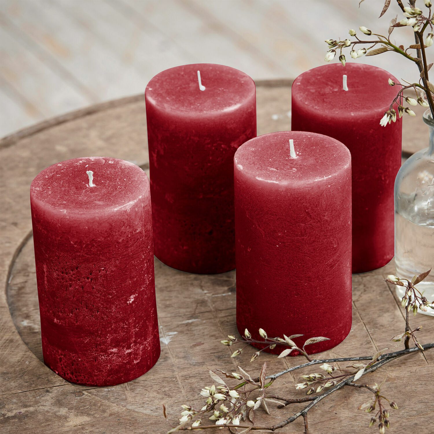 Mirabeau Stumpenkerze Kerze 4er Set Braga rot (4er Set, 4er Set), none
