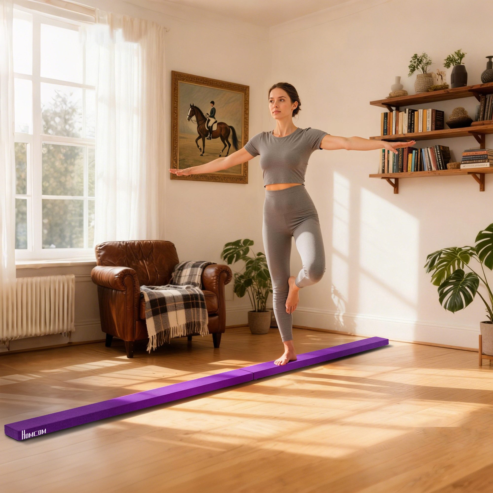 HOMCOM Balancetrainer 210 cm Schwebebalken klappbar Turnbalken Indoor Outdoor, bis 120 kg, 210 x 10 x 6,5 cm, Violett