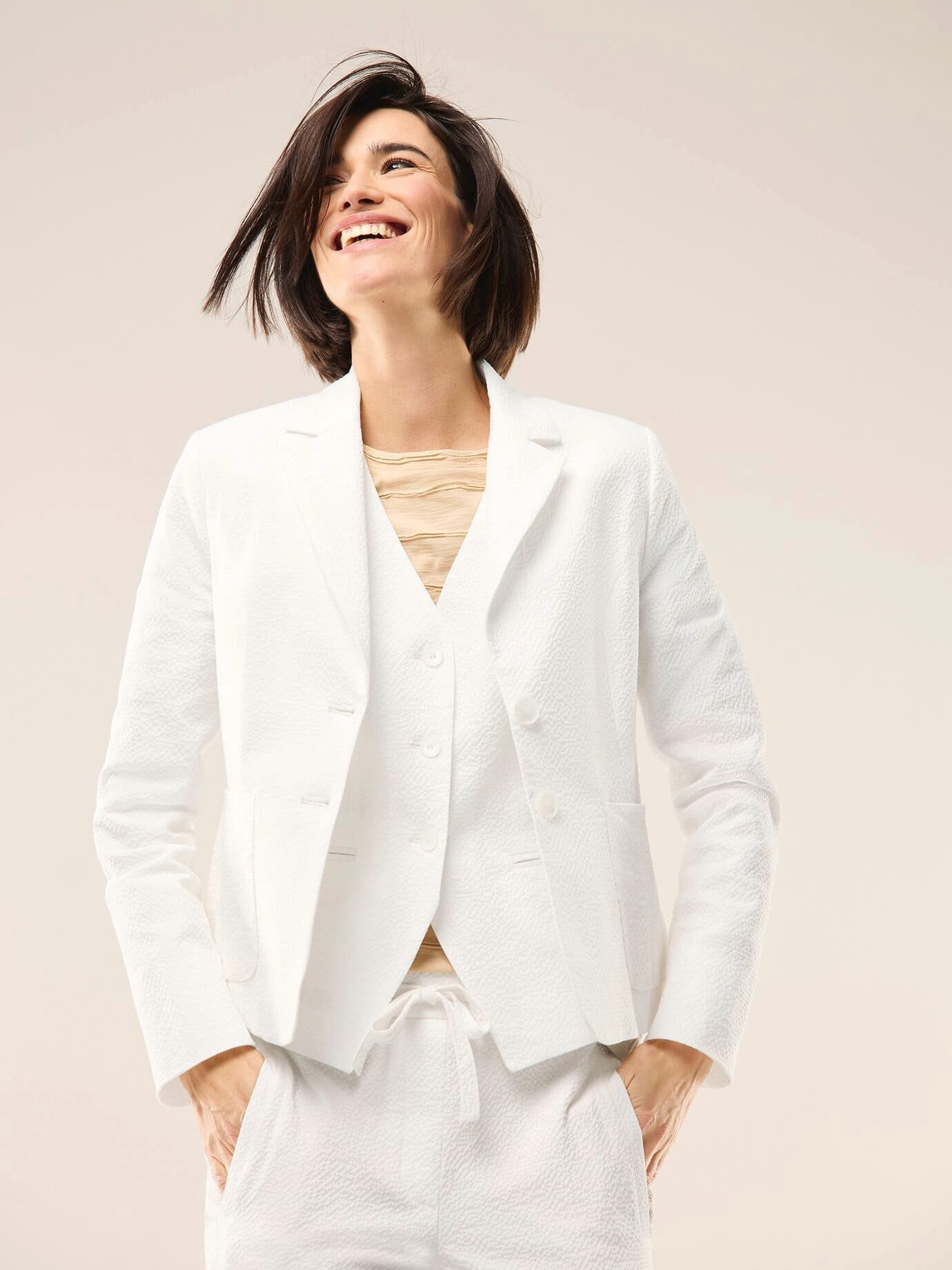Walbusch Blusenblazer Damen Seersucker Blazer mit passender Weste elastisch Leicht taillierter Seersucker-Blazer, atmungsaktiv, elastisch