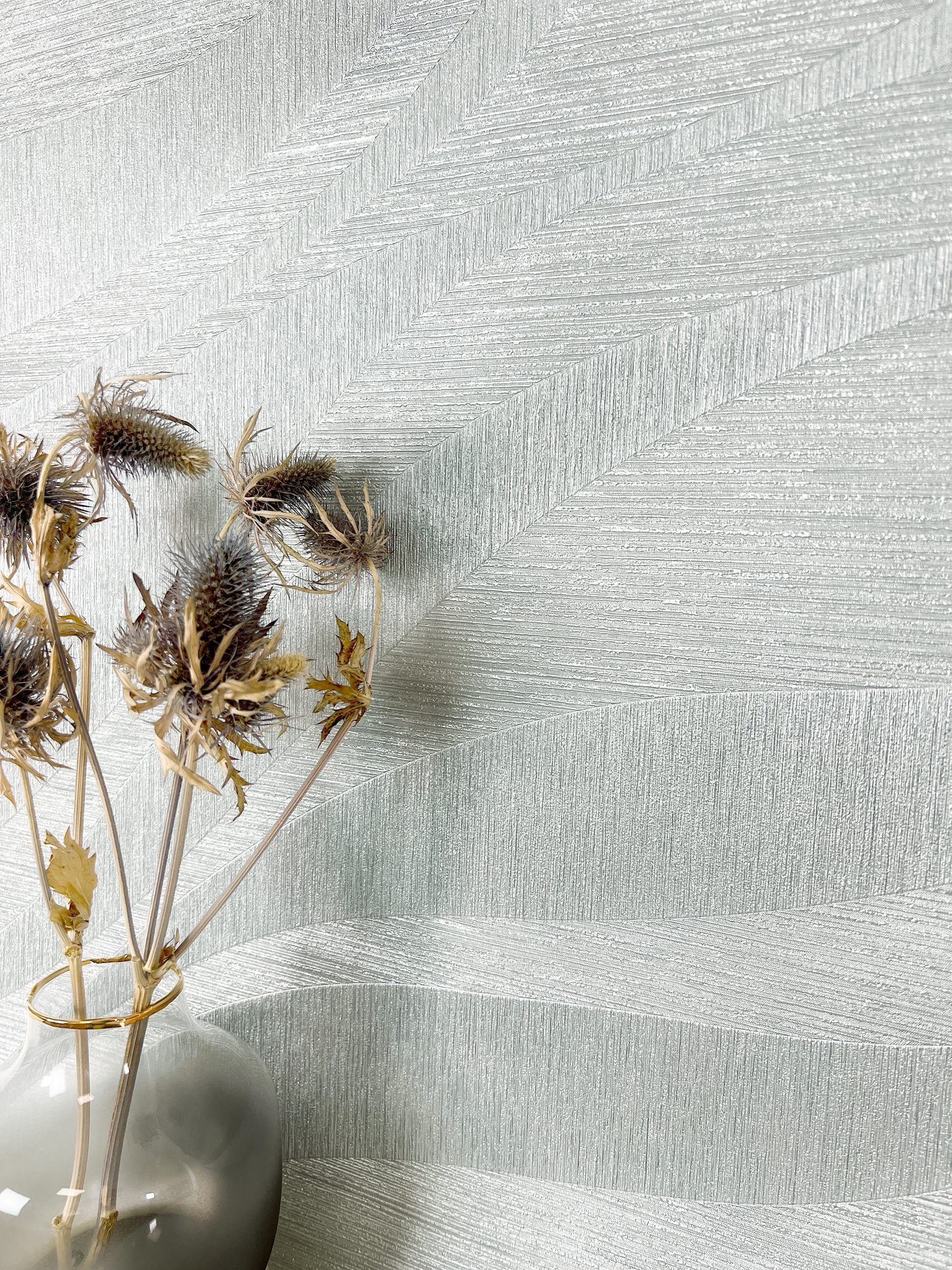 Newroom Vliestapete, Silber Tapete Glamour Wellen - Glanztapete Mustertapet günstig online kaufen