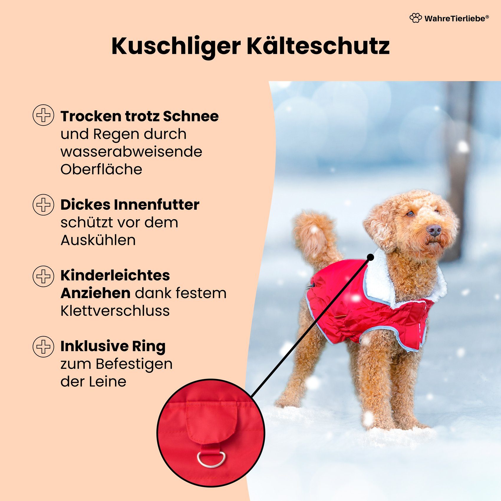 Wahre Tierliebe Hundejacke - Atmungsaktiver Mantel, Premium Winterjacke - Kälteschutz -25 Grad, Verschiedene Größen und Farben, extra warm dank fleece Füllung