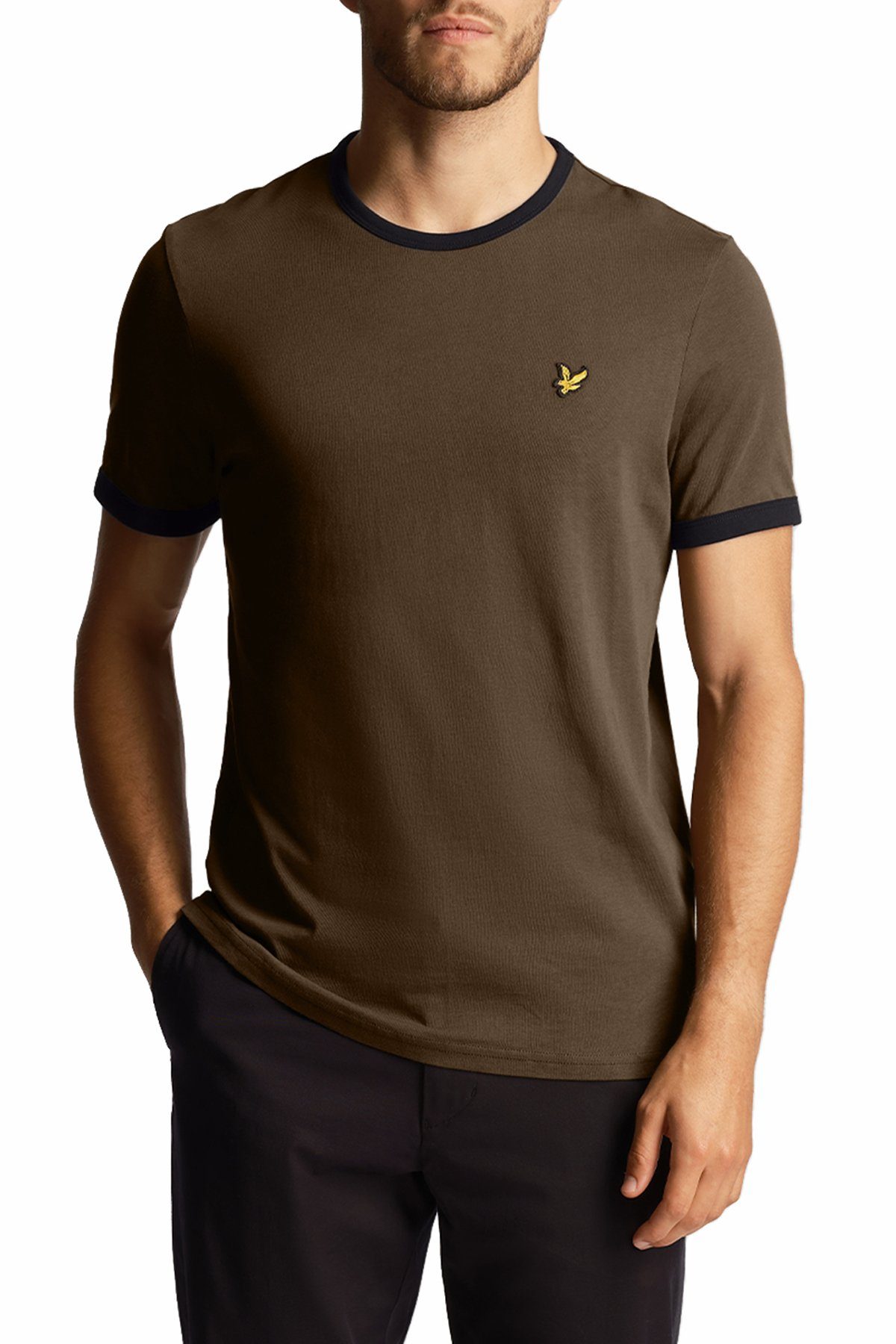 Lyle & Scott T-Shirt Mit Kontrastierender Zierleiste Oliv/Tiefschwarz