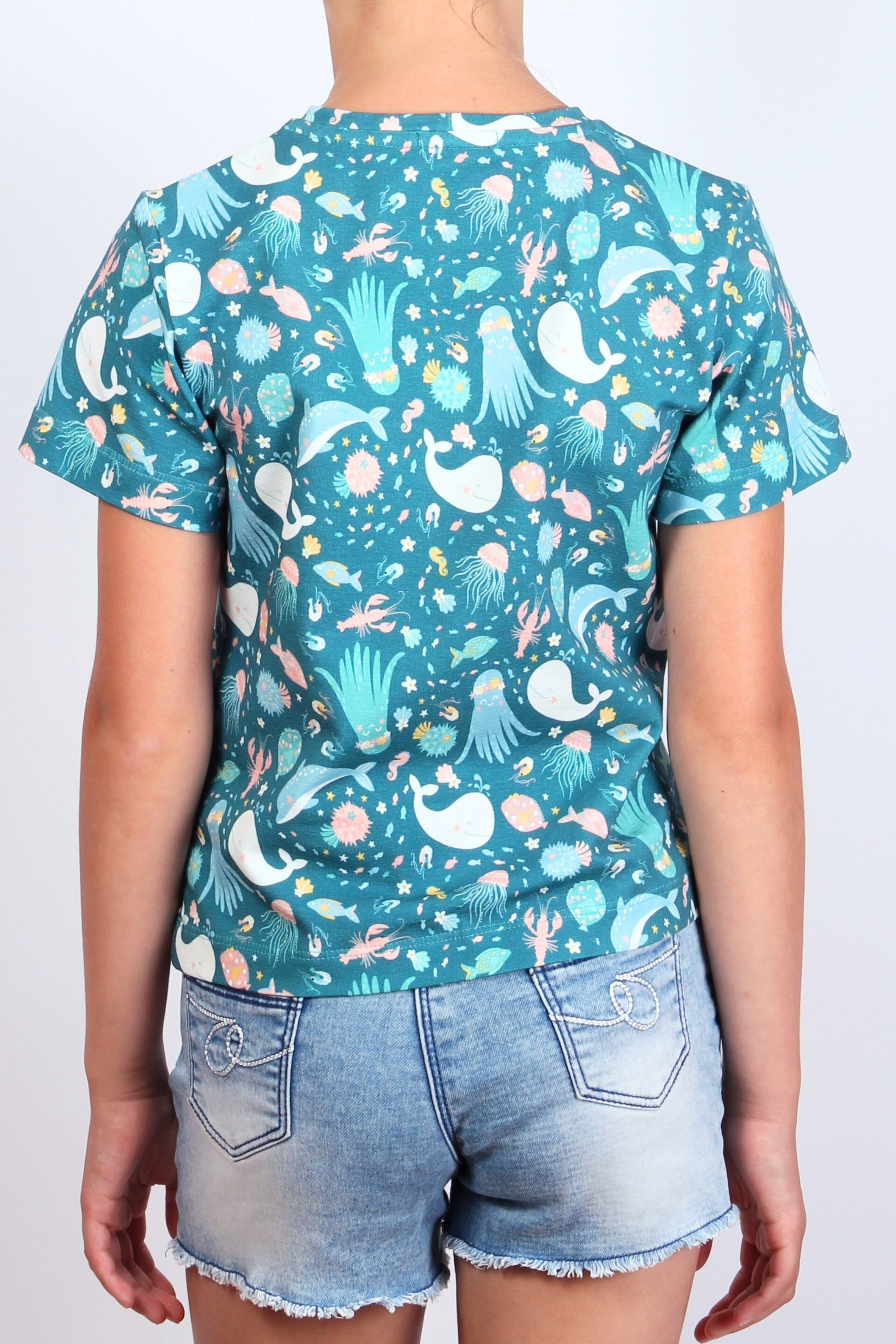 coolismo T-Shirt Print-Shirt für Produktion "Kleine Baumwolle, Alloverprint, Meereswelt" europäische Mädchen