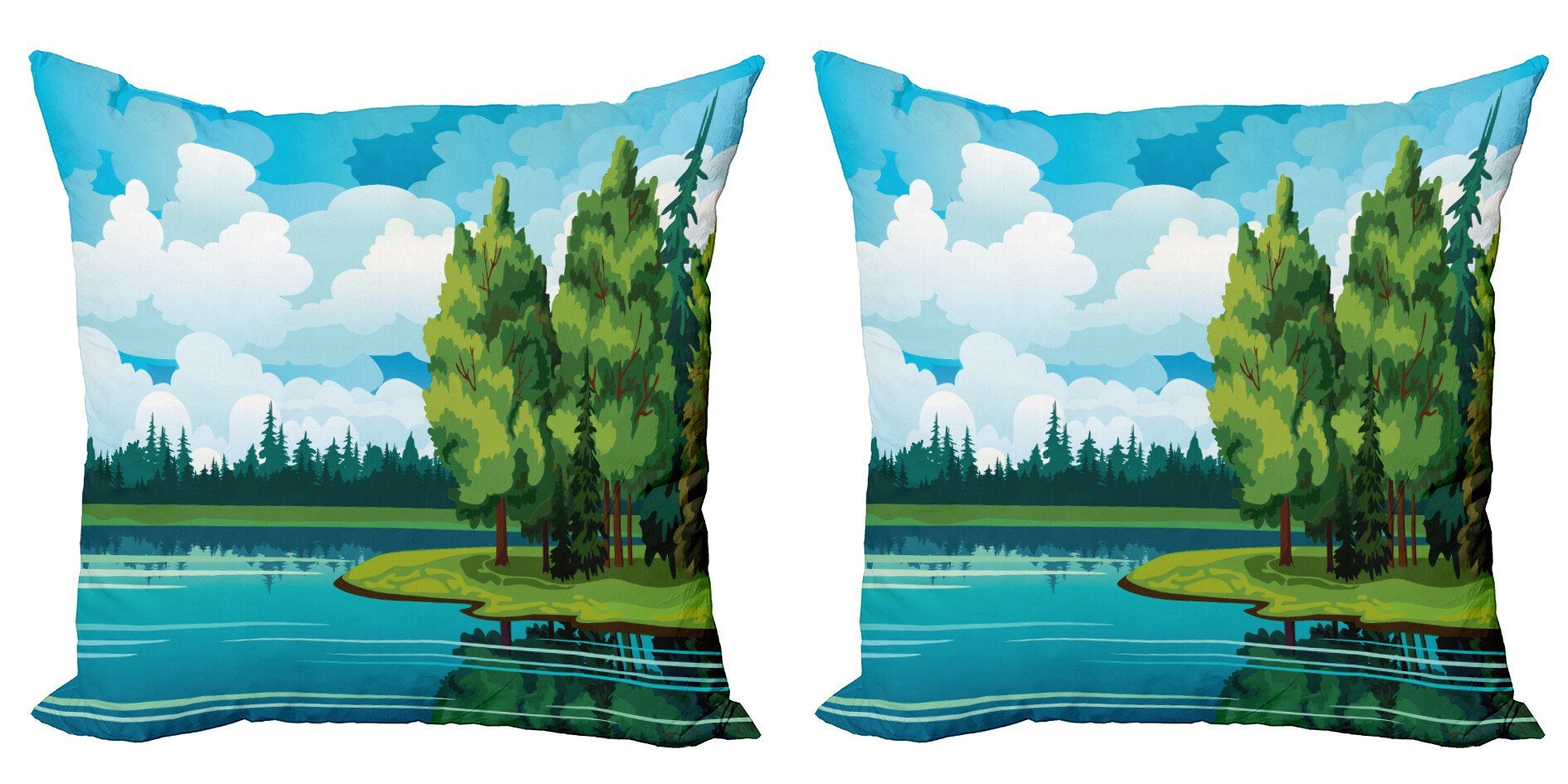 Kissenbezüge Modern Accent Doppelseitiger Digitaldruck, Abakuhaus (2 Stück), Landschaft Forest Lake Wolken