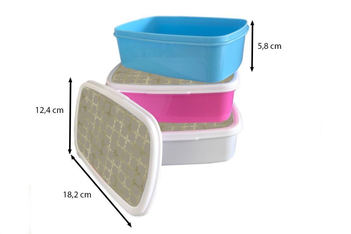 MuchoWow Lunchbox Muster Jungs Erwachsene, weiß - und Grau Gold, für Brotdose, - Kinder für Brotbox und (2-tlg), Mädchen Kunststoff