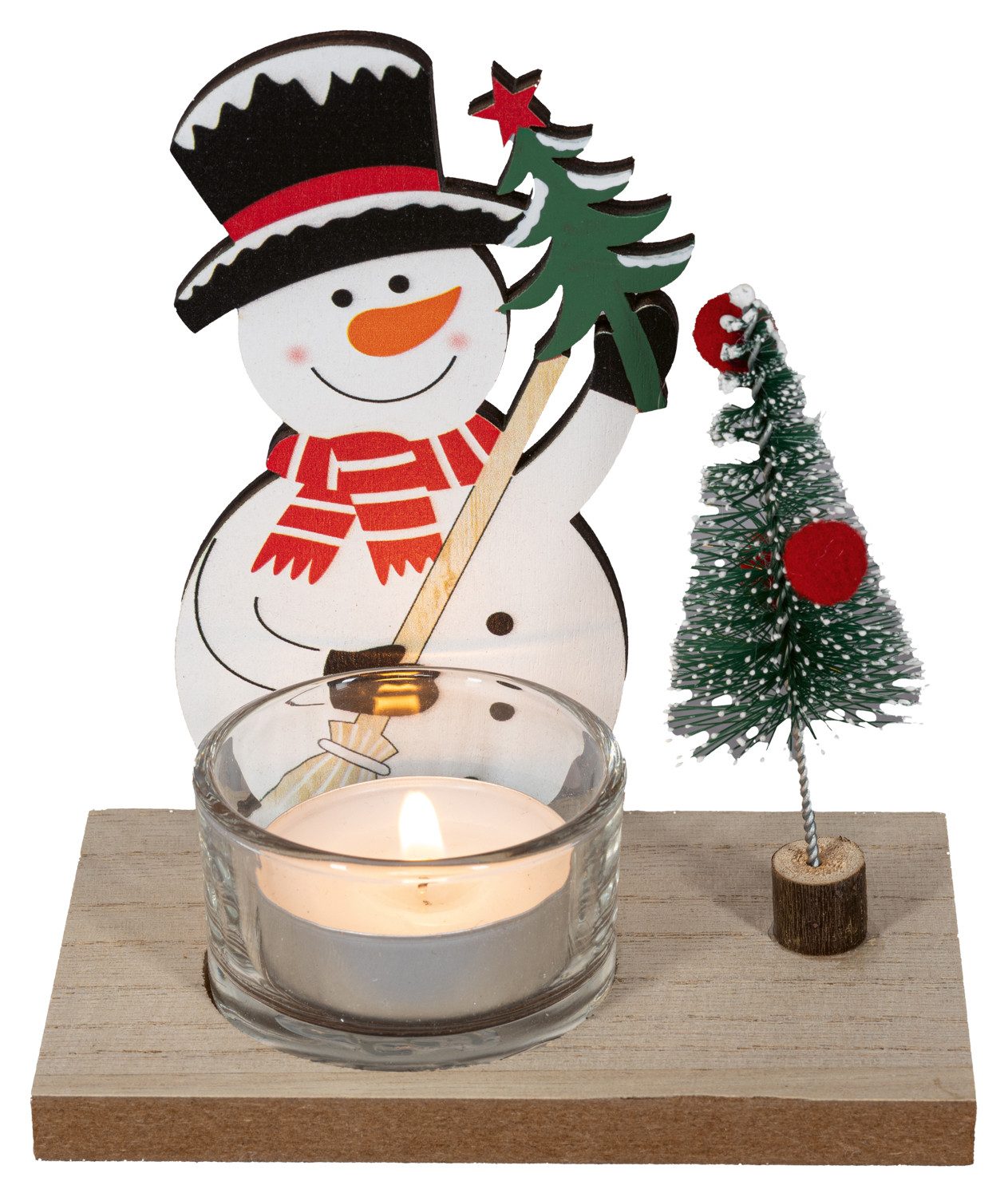 HGD Teelichthalter 2er Set - Schneemann - 11 x 7 x 12 cm - aus Holz, in 2 verschiedenen Design für abwechslungsreiche Dekoration