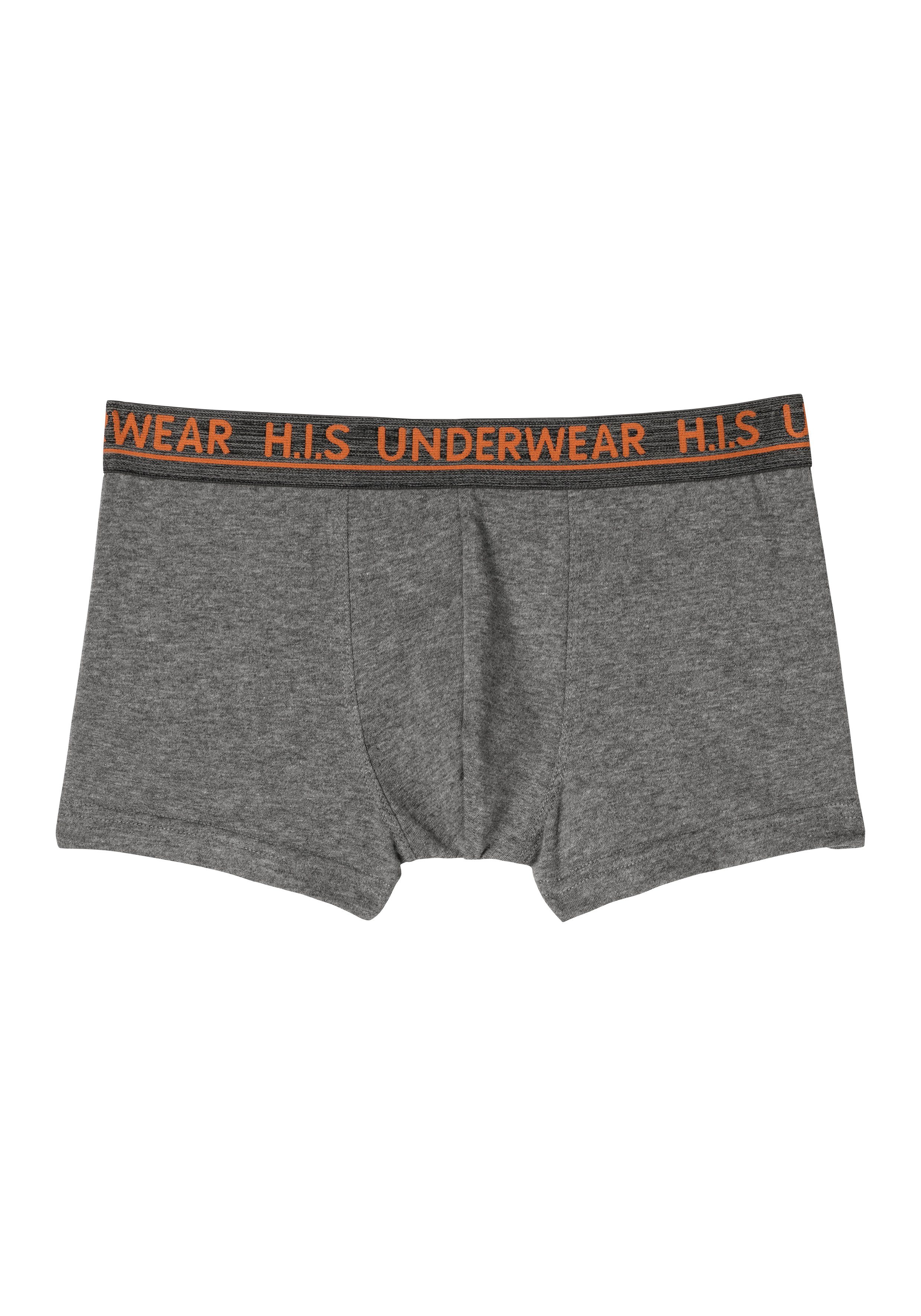 H.I.S Boxer (Packung, Webbund Jungen orange, grau-meliert 4-St) für meliertem anthrazit-meliert, Logo schwarz, mit