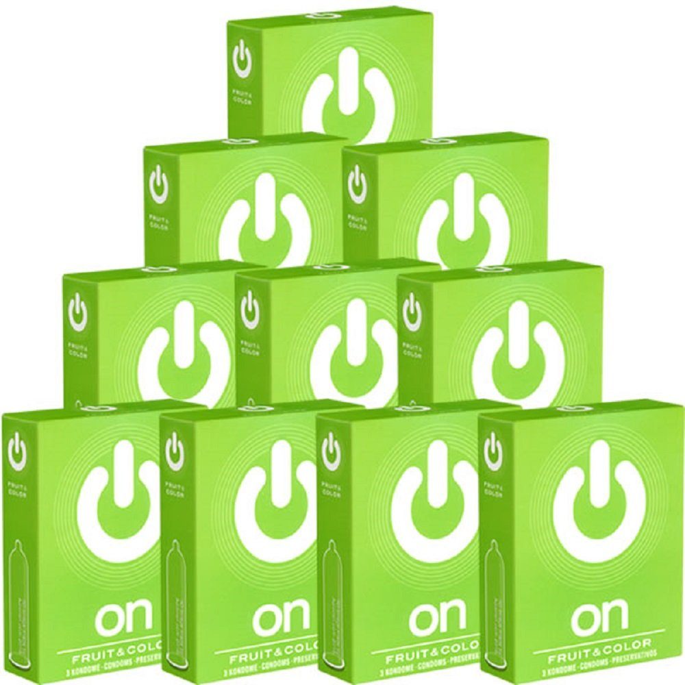 ON Condoms Kondome Fruit & Color 10 Packungen mit je 3 Kondomen, insgesamt, 30 St., aromatische Kondome zum Genießen