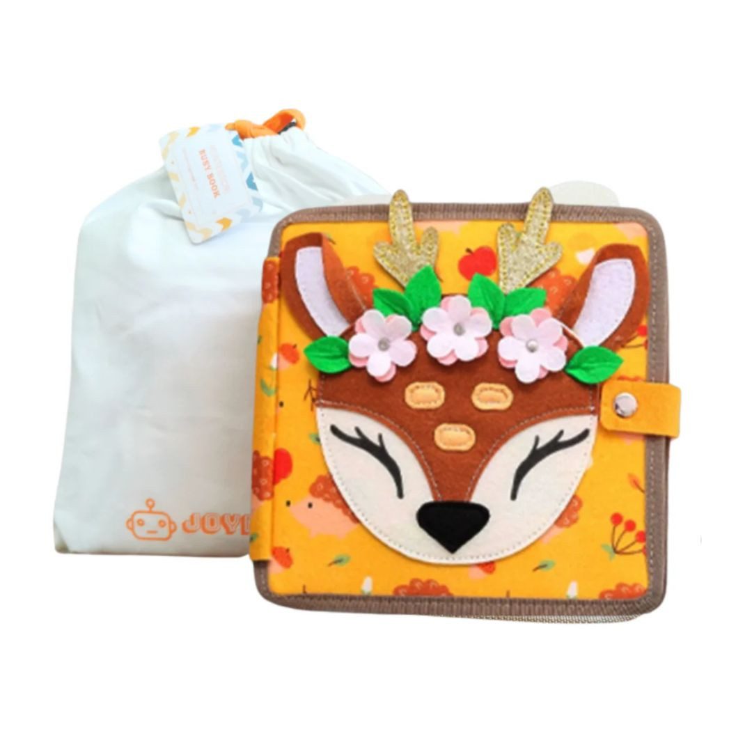 suebidou Stoffbuch Montessori Aktivitätenbuch aus Filz - Busy Board Buch Giraffe / Löwe, nachhaltig, kreativ