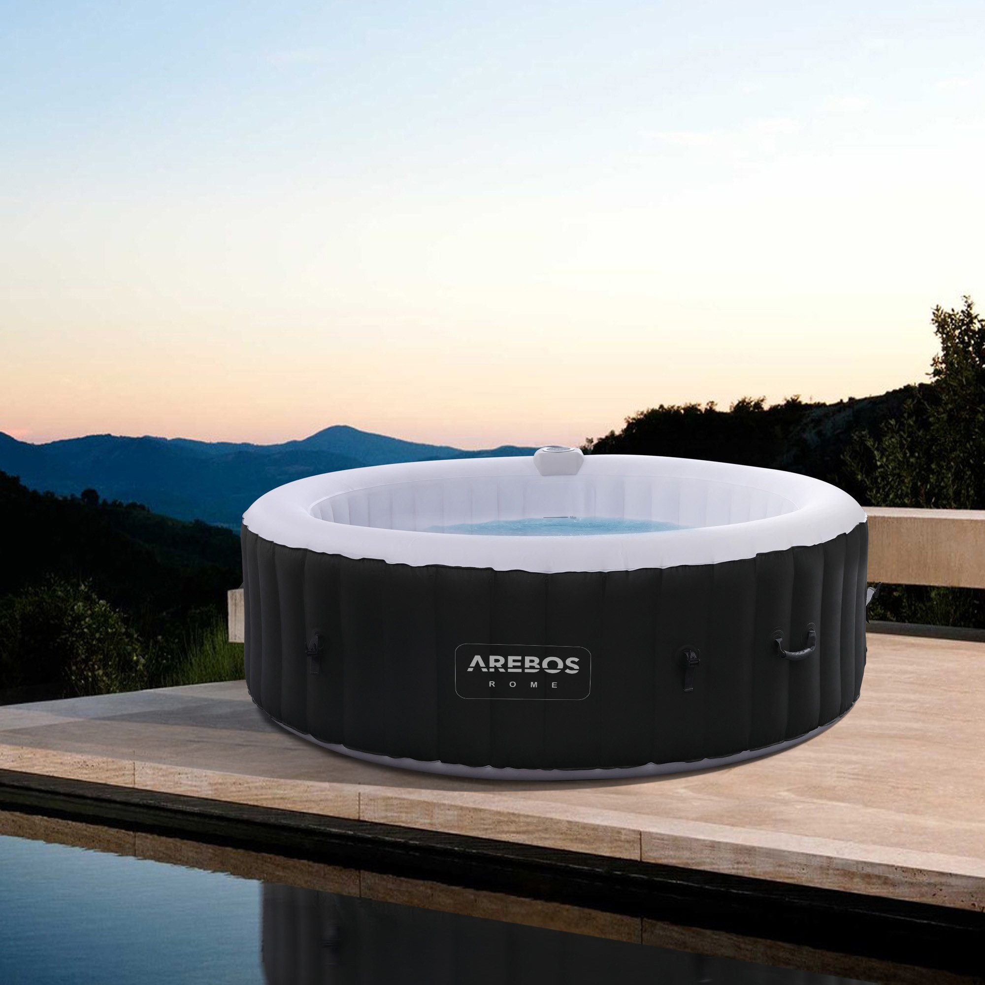 Arebos Whirlpoolkopfstütze Set 2 Nackenkissen & Getränkehalter für Whirlpool, 100% wasserdicht, (Getränkehalter + 2x Nackenkissen für Spa Pools, 3-St., Getränke – Bild 5 von 5