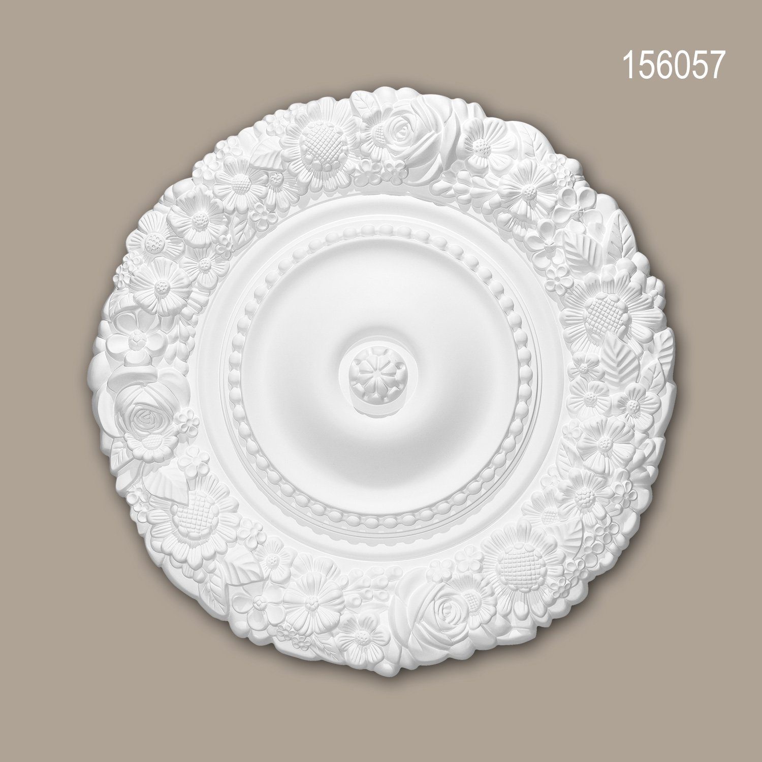Decken-Rosette Stuckrosette, weiß, Stil: Barock St., 156057 Rokoko Deckenrosette, Durchmesser 1 Zierelement, / vorgrundiert, 54,5 Profhome Deckenelement, cm), (Rosette, Medallion,