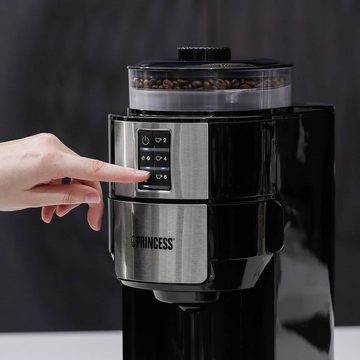 PRINCESS Kaffeebereiter Mahlen und Brühen Kaffeemaschine Compact, Warmhaltefunktion, Glaskanne