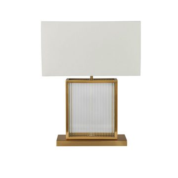 Licht-Erlebnisse Nachttischlampe JASON, ohne Leuchtmittel, JASON Wohnzimmer in Messing matt Weiß E27 53 cm Stoff Metall
