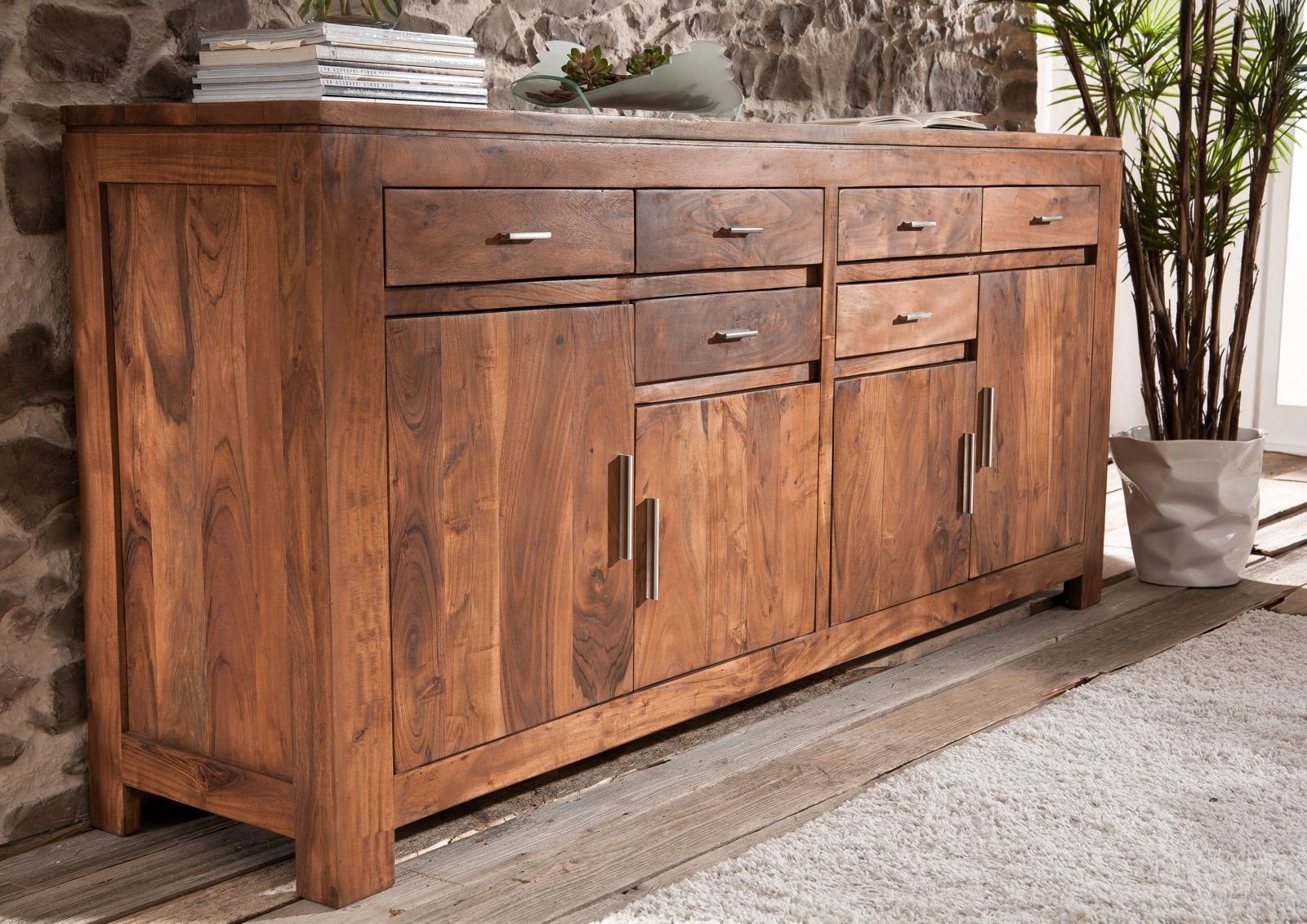 Massivmoebel24 Sideboard (Sideboard Akazie 200x45x90 golden honey günstig online kaufen