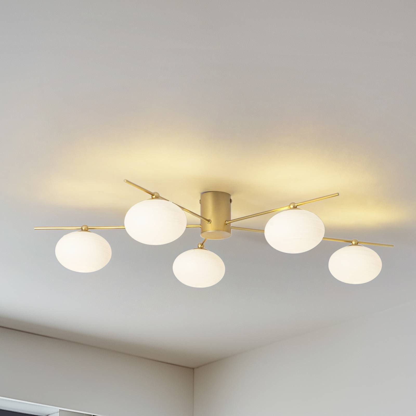 Lindby Deckenleuchten Valisa, Glas Gold / Messing IP20, 5 x 8 W LED günstig online kaufen