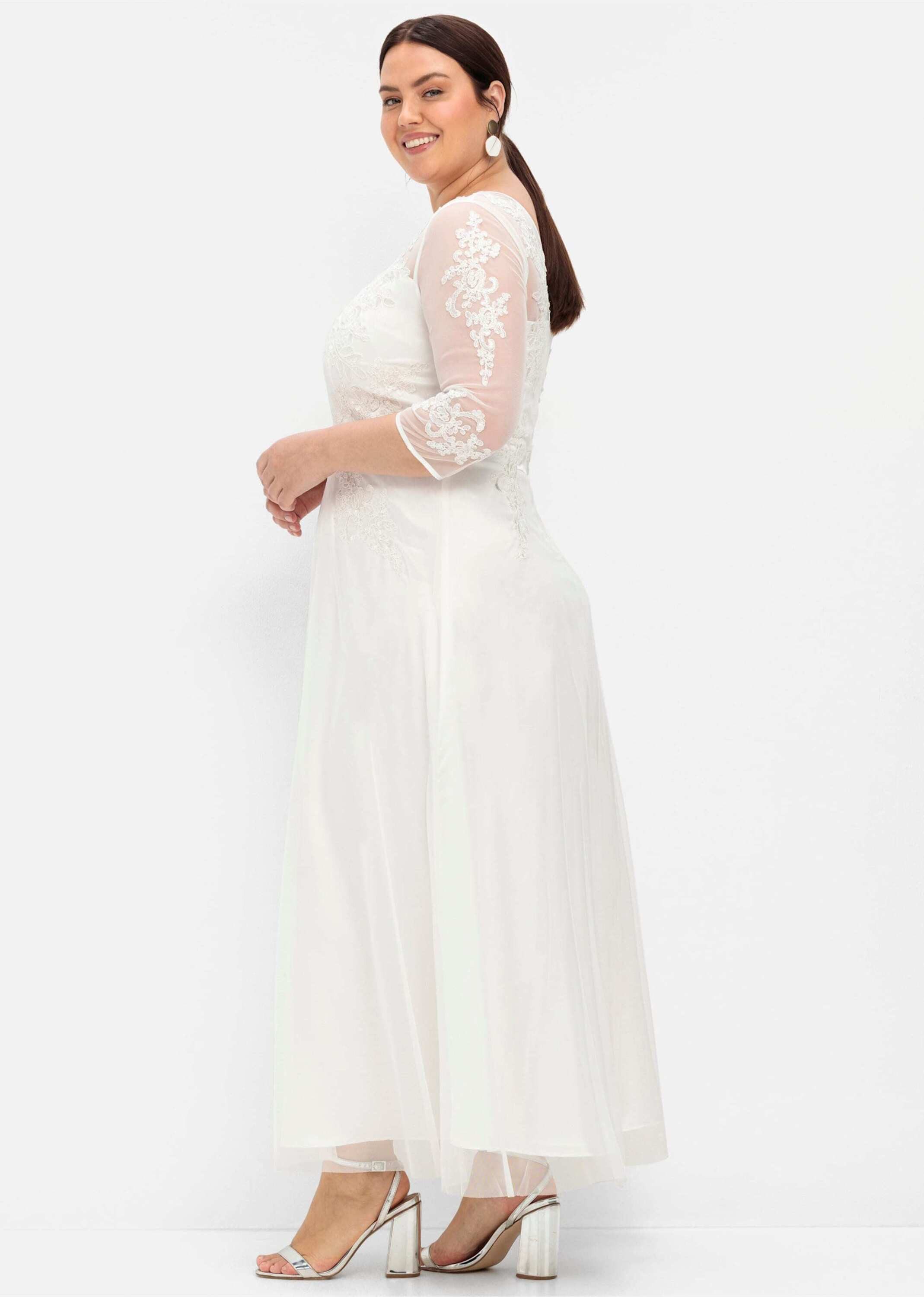 Sheego Etuikleid Abendkleid 3/4-Arm mit weit ausgestelltem Rockteil