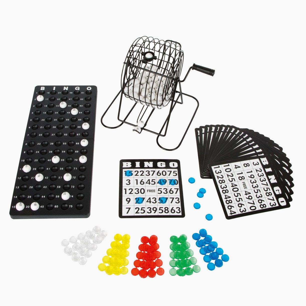 Small Foot Spielesammlung Bingotrommel mit Zubehör, Bingo, Lostrommel aus robustem Metall