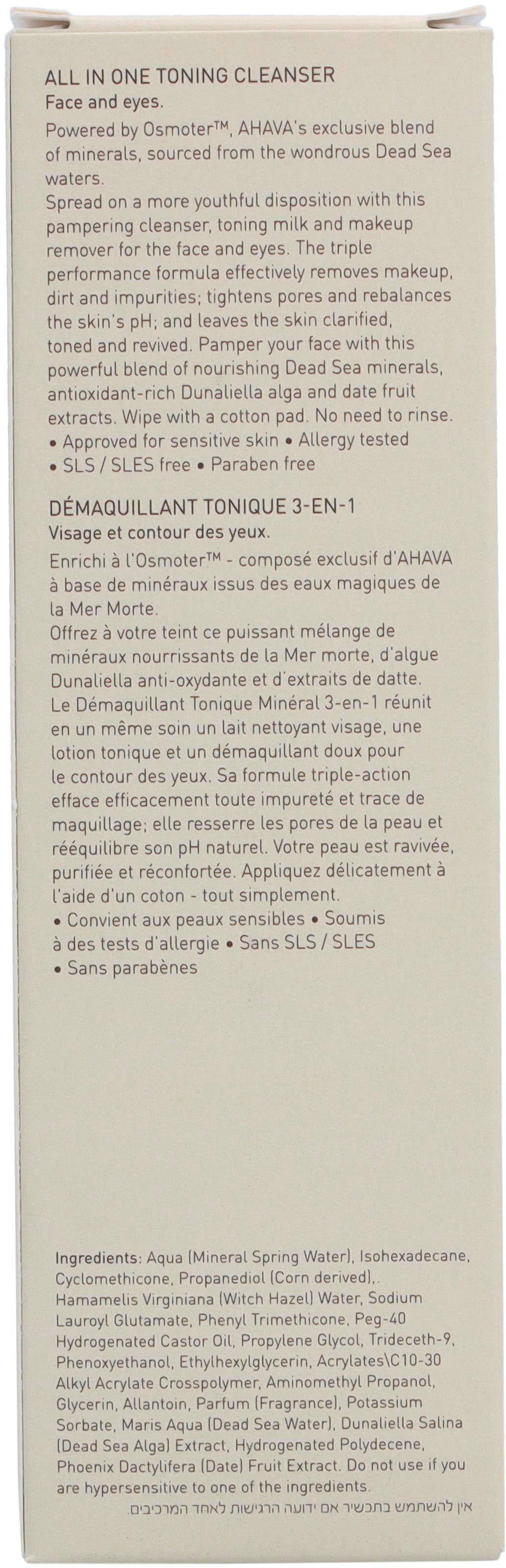 AHAVA Gesichts-Reinigungslotion Time To Clear All In One Toning Cleanser, Regenerierend, ohne Parabene und Alkohol, auch für empfindliche Haut.