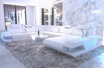 Sofa Dreams Wohnlandschaft Sofa Ledercouch Leder Venedig XXL U Form Ledersofa, Couch, mit LED, wahlweise mit Bettfunktion als Schlafsofa, Designersofa