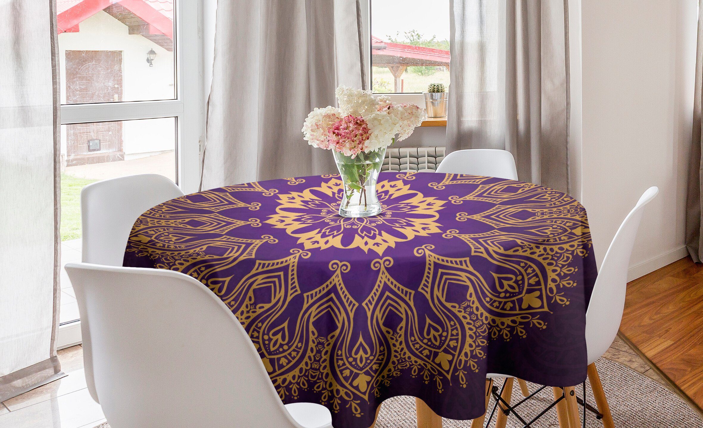 Abakuhaus Tischdecke Kreis Tischdecke Abdeckung für Esszimmer Küche Dekoration, Mandala Round Folkloric Muster