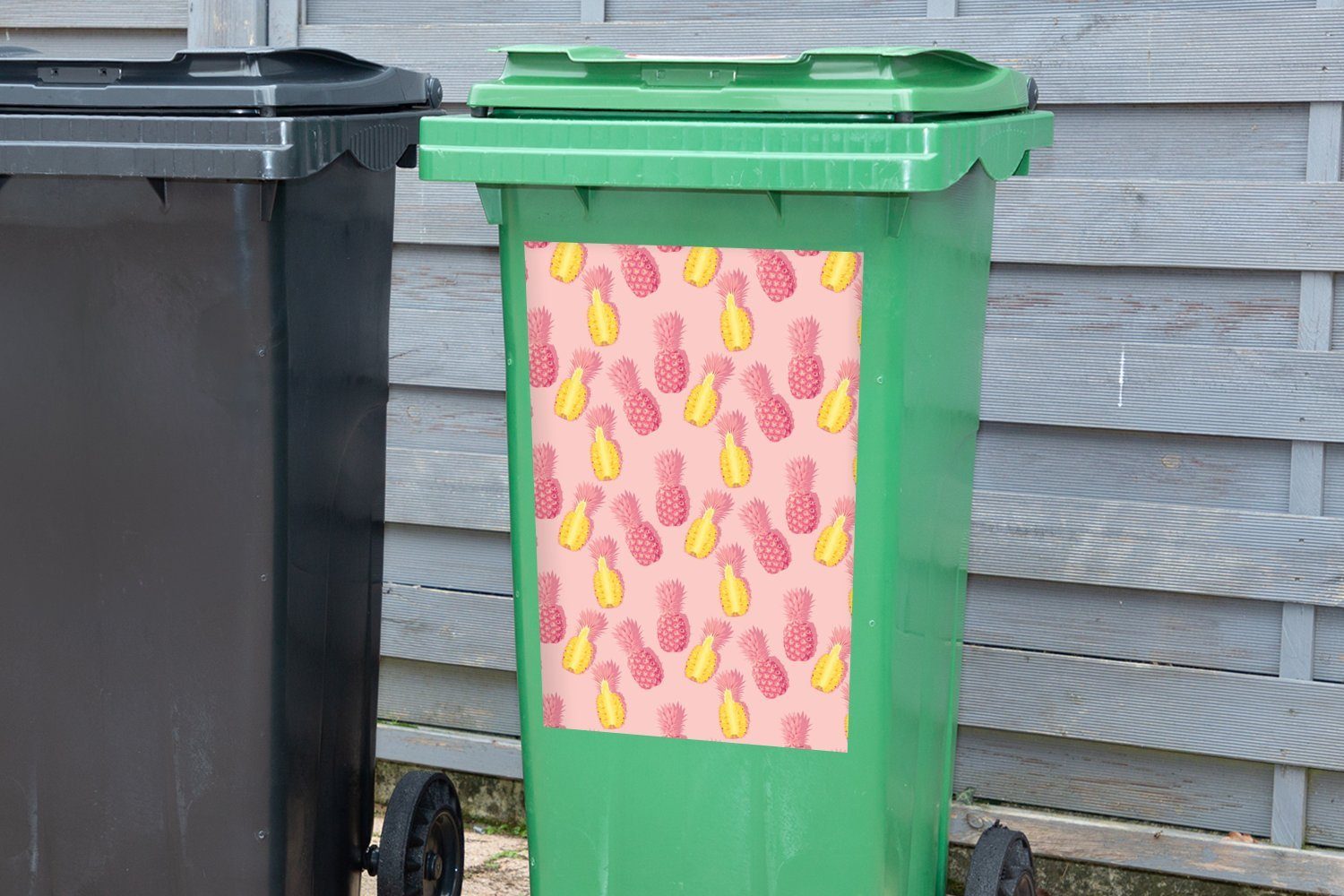 Sticker, Container, Muster Abfalbehälter Mülltonne, MuchoWow Wandsticker Ananas - Sommer (1 Mülleimer-aufkleber, - St),